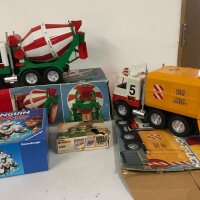 A mixed collection featuring 4 x boxed items including Penguin pile up, Matchbox linkits, Big 1 Refuse Collector Vehivle, Big 1 concrete mixing vehicle.  No reserve (4)