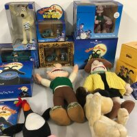 A varied collection of Wallace and Gromit Merchandise including, Plush toys, display pieces, Talking Door bell etc.  no reserve