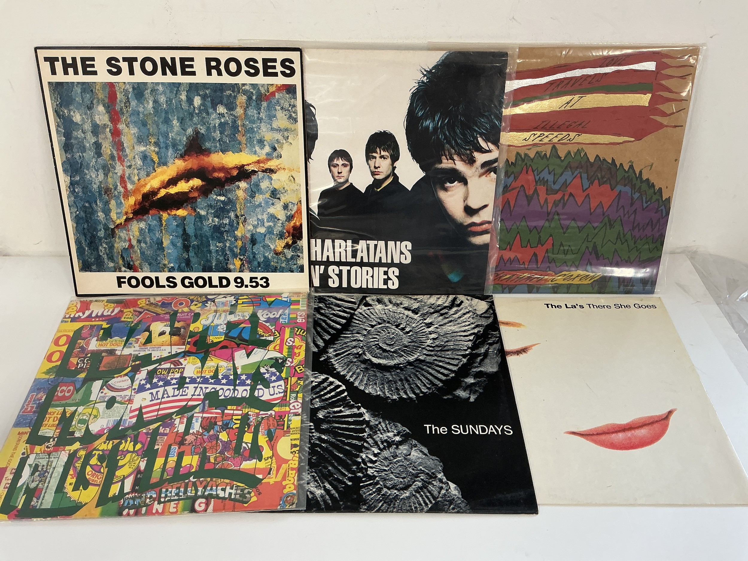 Six indie alternative LPs and 12" singles by various artists including The Stone Roses, The Charlatans, Graham Coxon and others. Please note Fool's Gold is the black vinyl pressing.