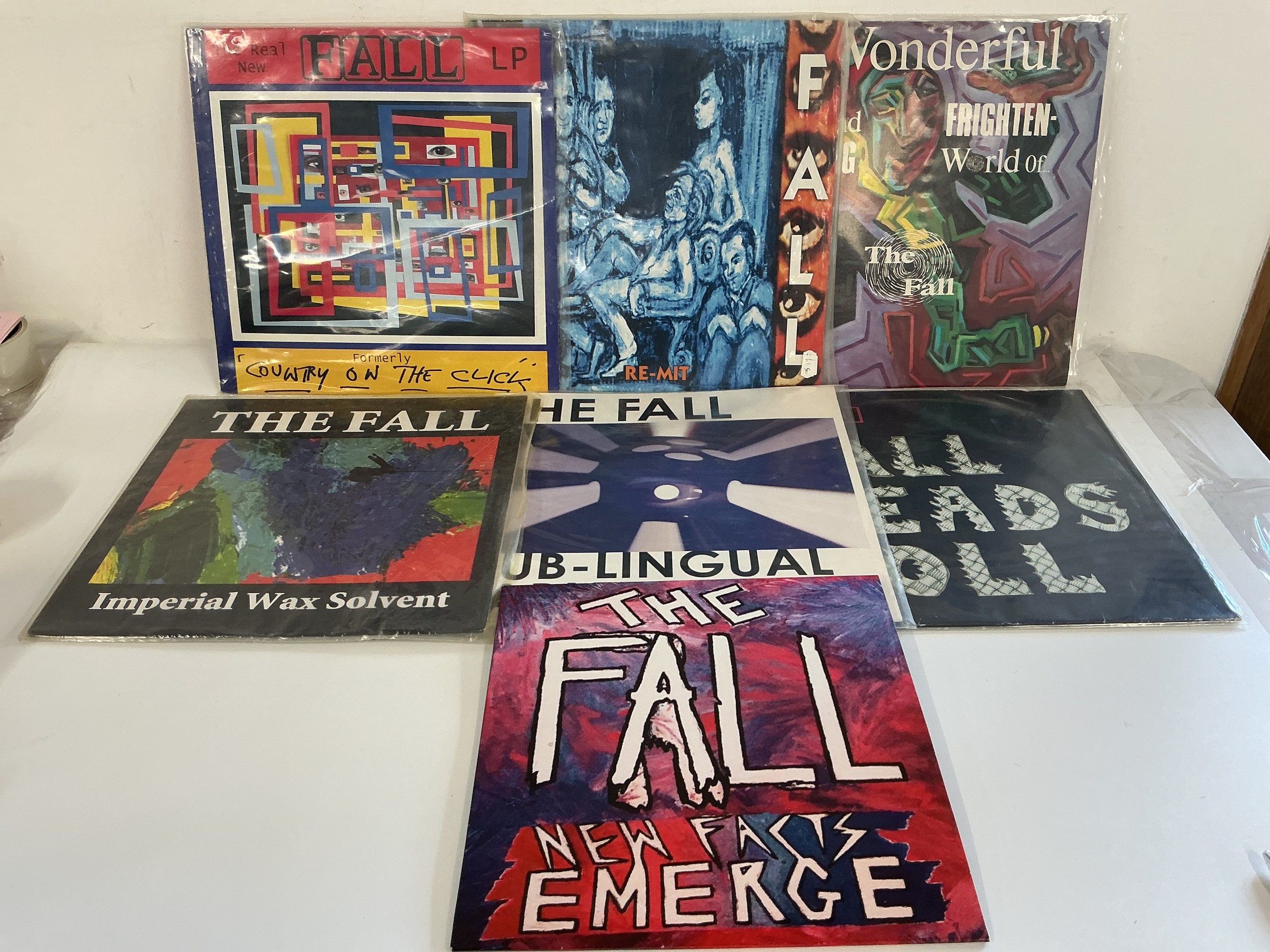 Seven LPs by The Fall comprising The Real New Fall LP, Imperial Wax Solvent, Fall Heads Roll and others.