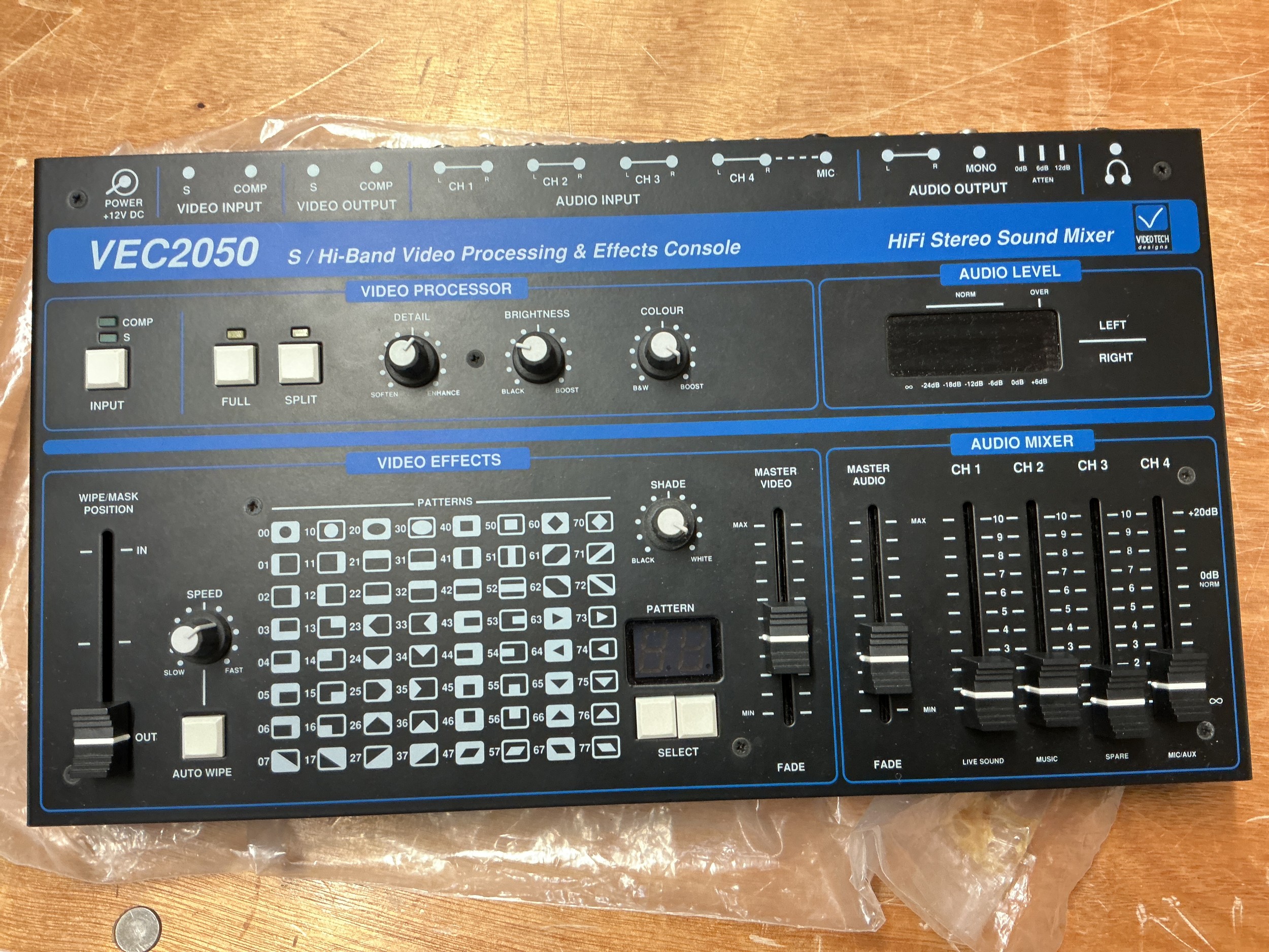A VEC2050 video effects console, Commodore 1530 datasette unit and other audio visual equipment.