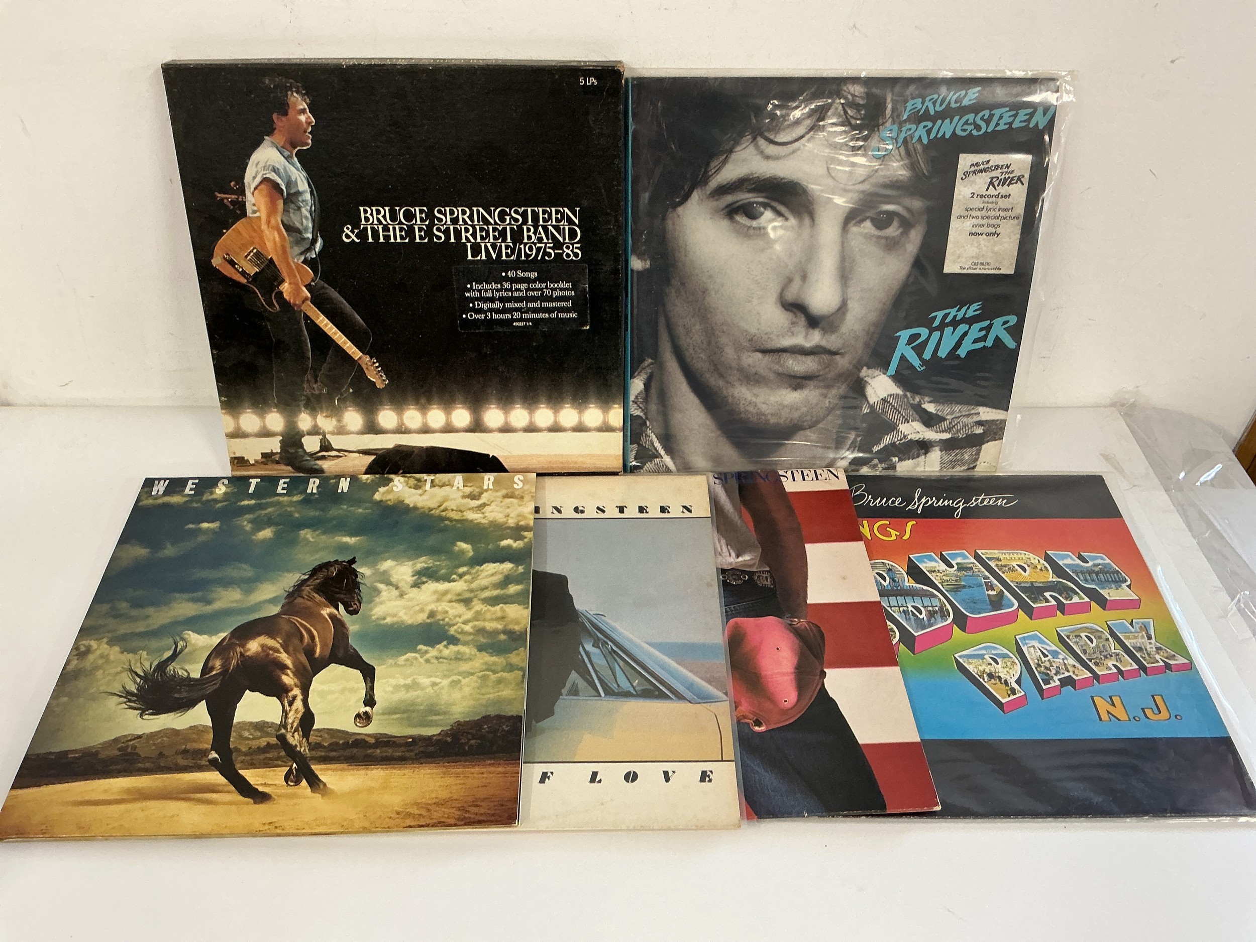 Six Bruce Springsteen LPs comprising a 5LP Live 1975/85 box set, Western Stars, The River and others.