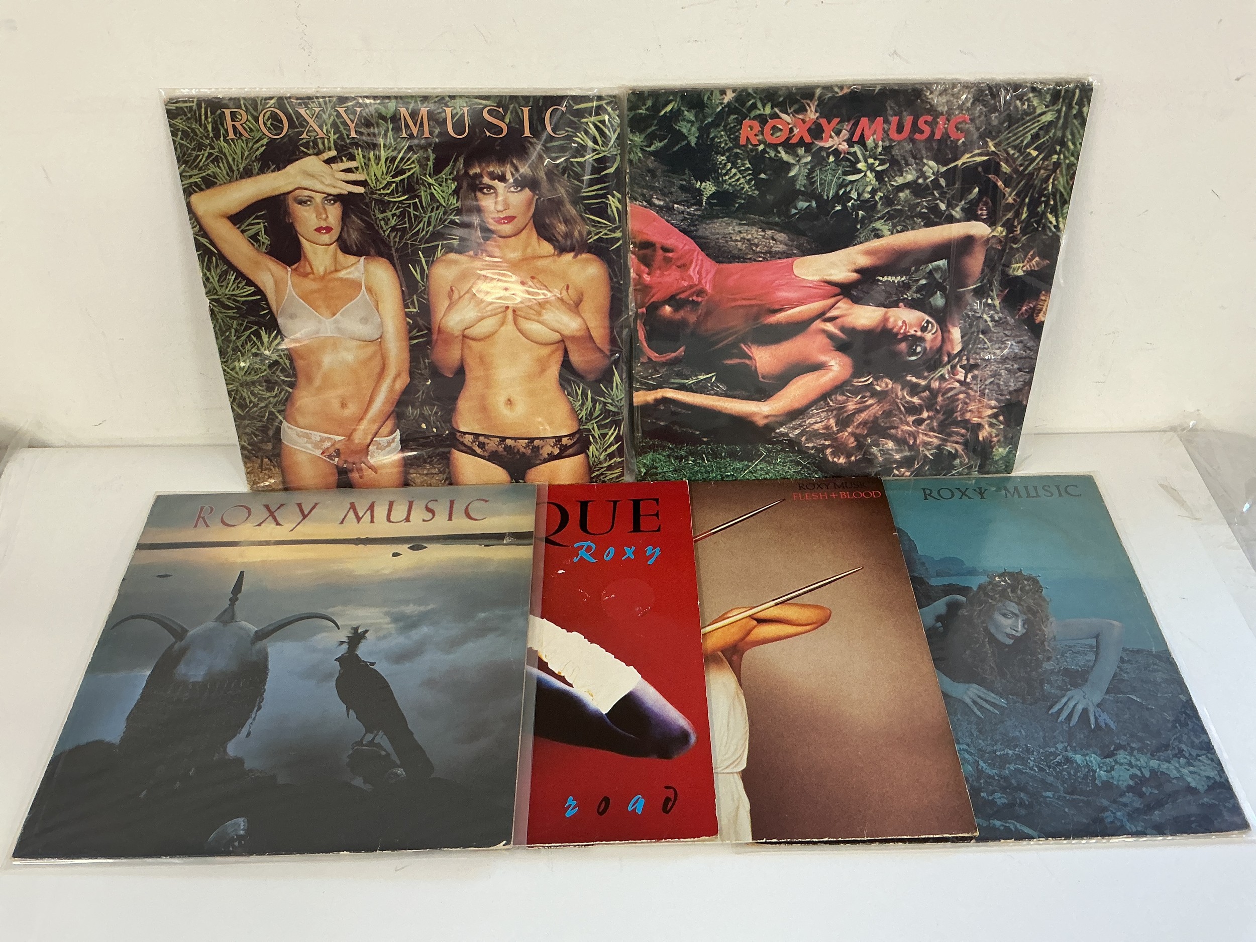 Six Roxy Music LPs comprising Country Life, Stranded, Avalon and others.