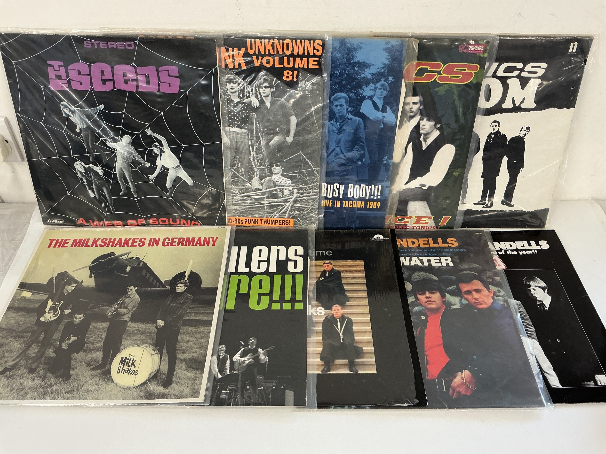 Ten garage rock LPs by various artists including The Seeds, The Sonics, The Standells and others. Please note these are later reissues.