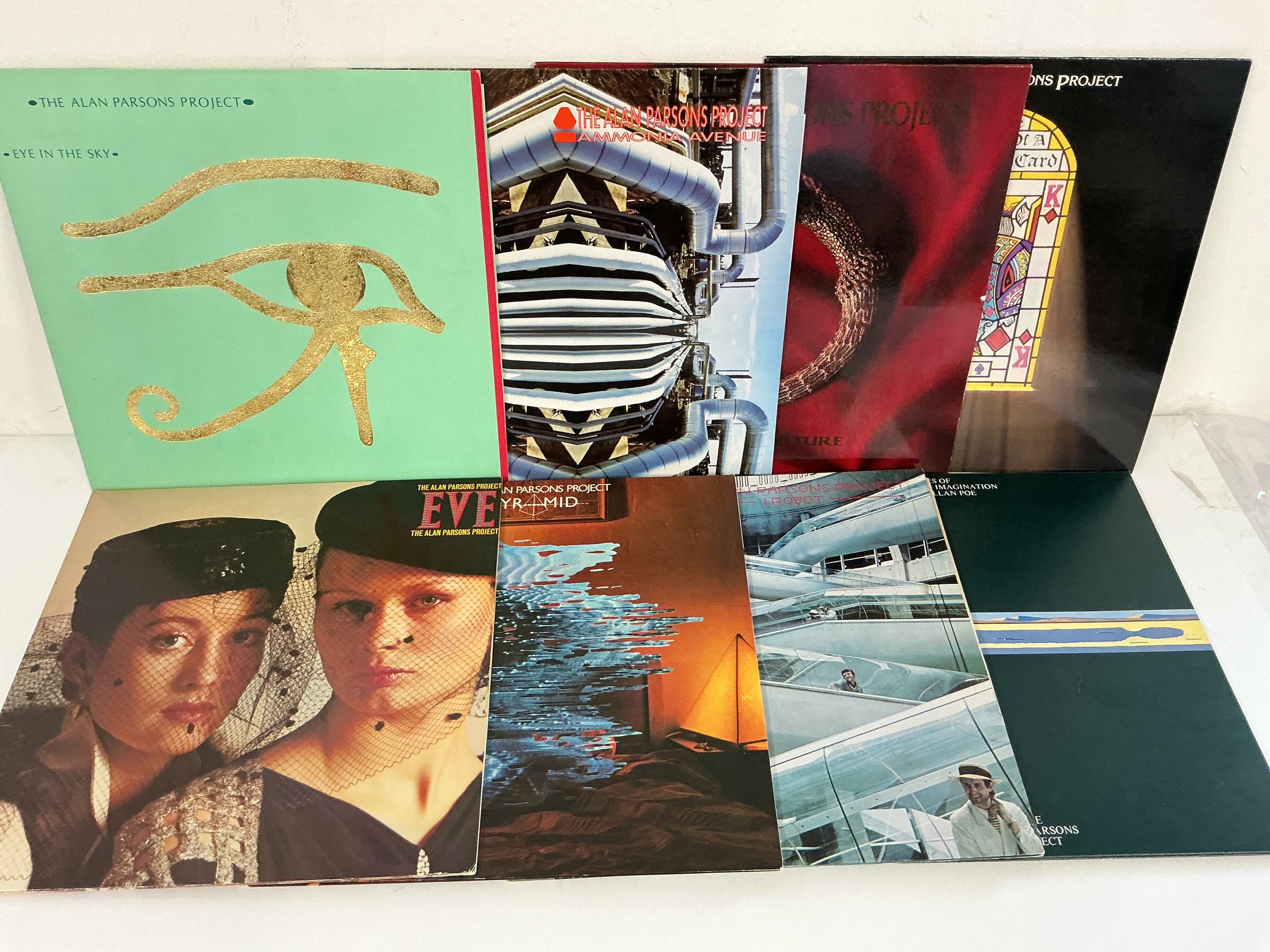 Eight LPs by The Alan Parsons Project comprising Eye In The Sky, Ammonia Avenue, Pyramid and others.