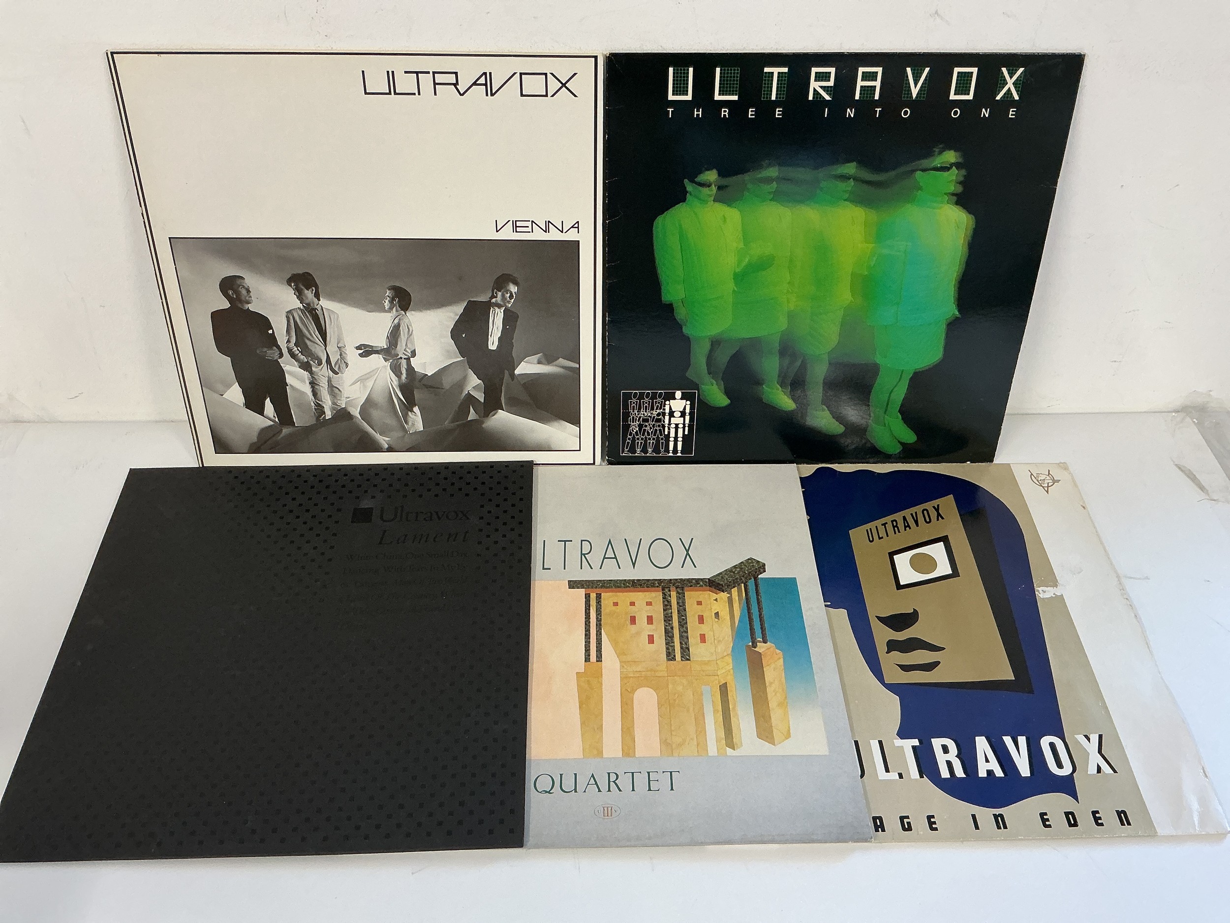 Five Ultravox LPs comprising Three Into One, Lament and others.