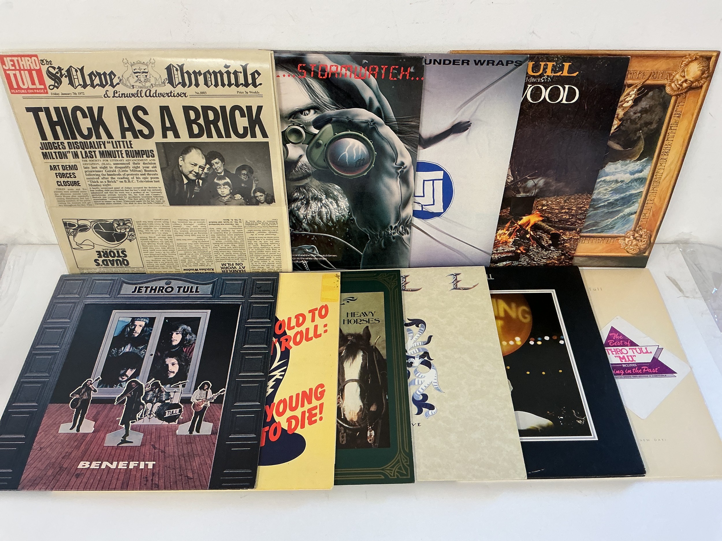Eleven Jethro Tull LPs comprising Benefit, Thick As A Brick, Heavy Horses and others.