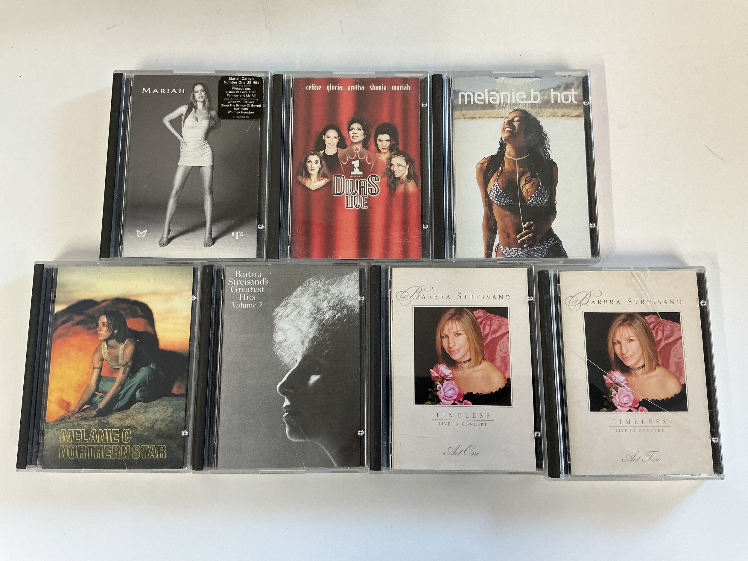 Seven minidiscs by various artists comprising Mariah Carey, Melanie B, Melanie C, Barbra Streisand and Divas Live.