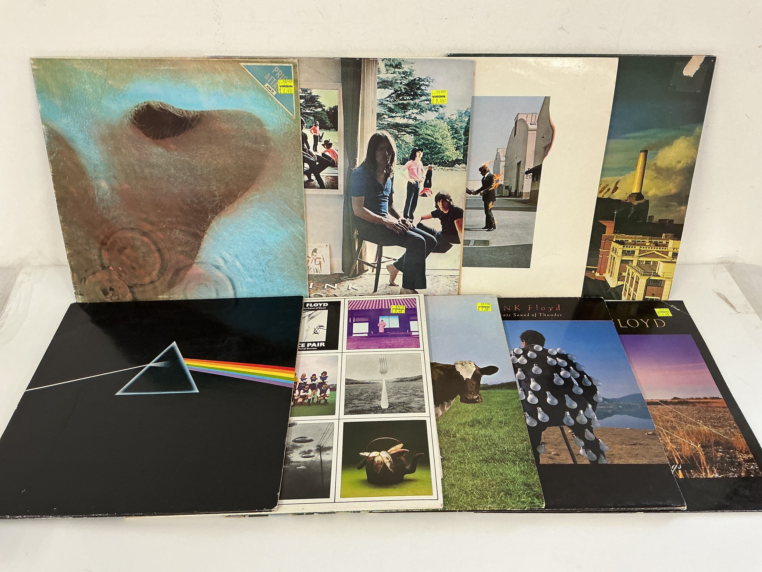 Nine Pink Floyd LPs comprising Meddle, Wish You Were Here, Animals and others.