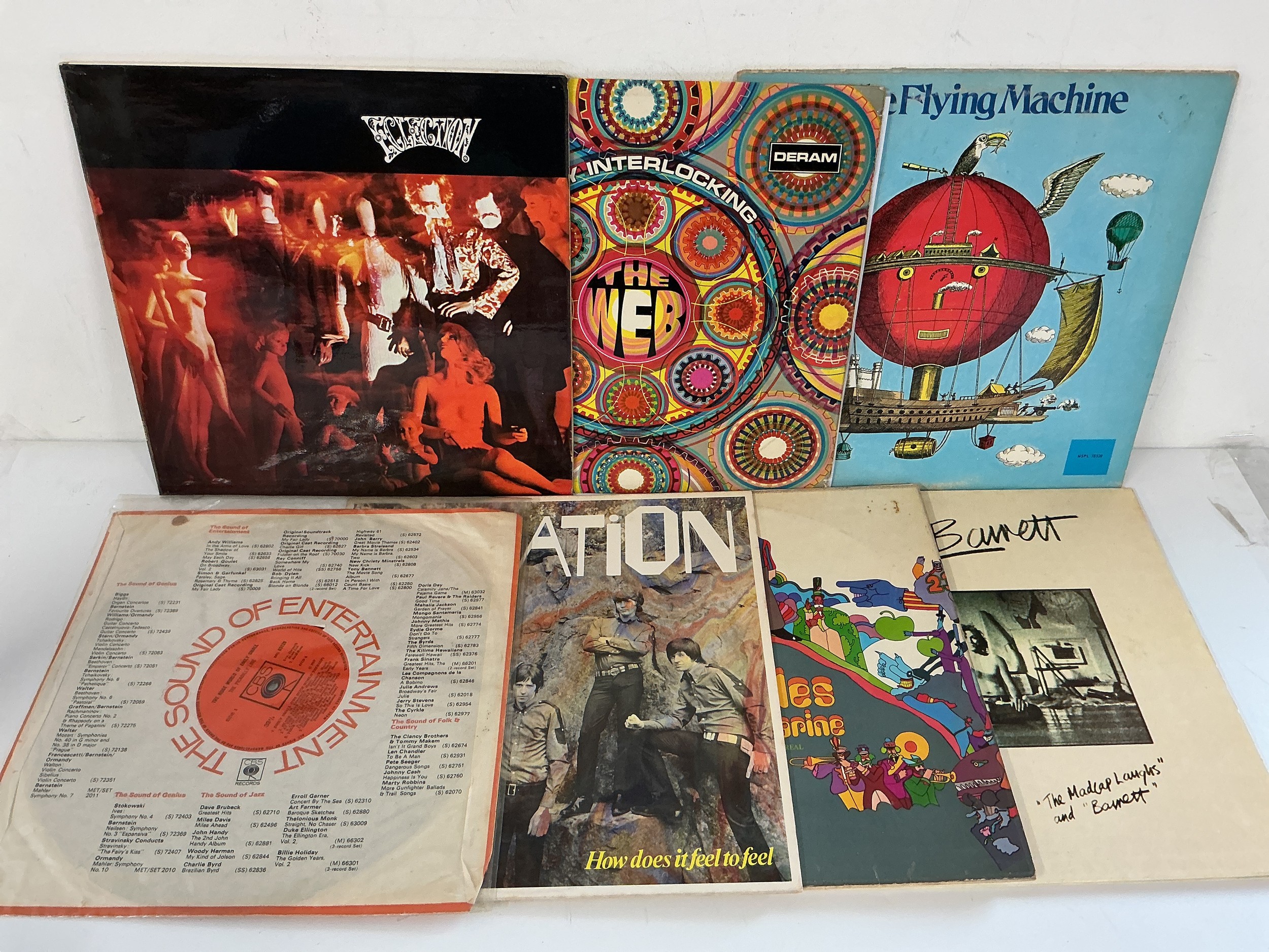 Seven psychedelic rock LPs by various artists including Eclection, Piccadilly Line, The Creation (Edsel reissue) and others.