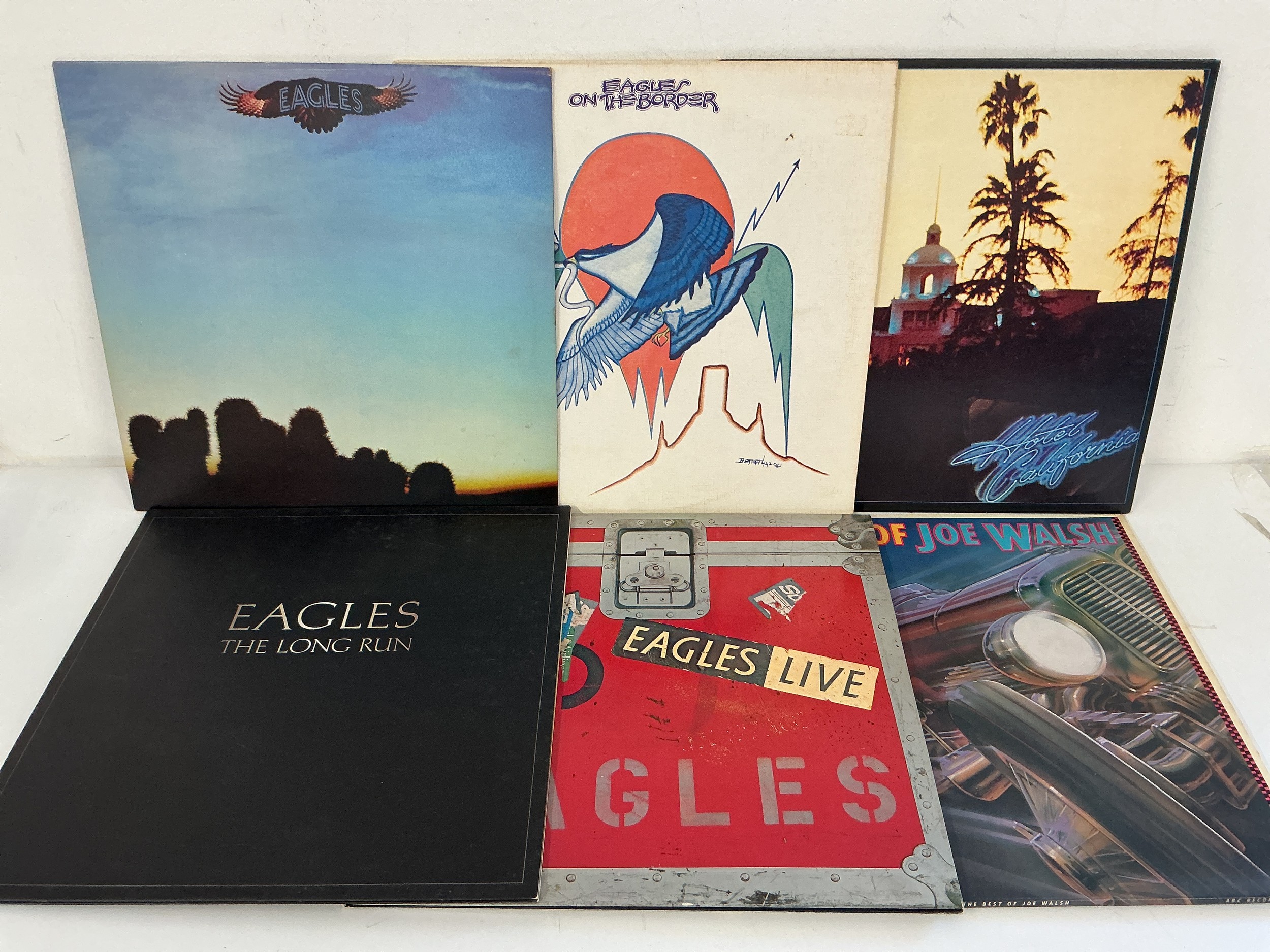 Six Eagles and related LPs comprising Hotel California, The Long Run and others.