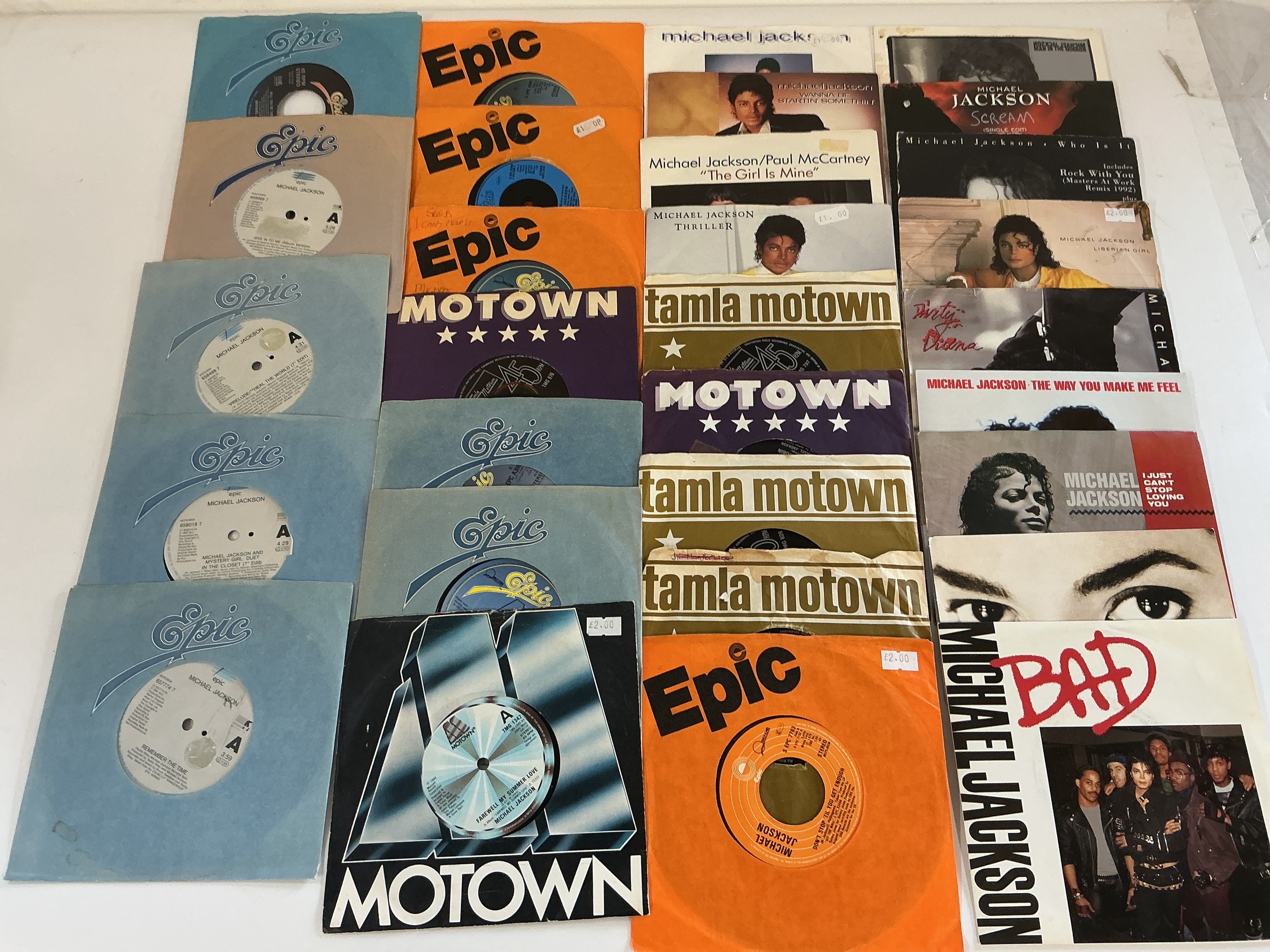 A collection of Michael Jackson 7" singles.