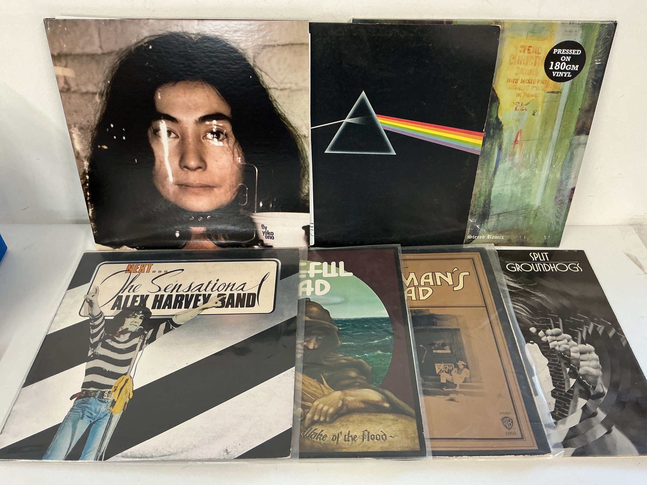 Seven prog rock and experimental LPs by various artists including Grateful Dead, Pink Floyd, Groundhogs and others. Includes a 2017 white vinyl reissue of Fly by Yoko Ono.