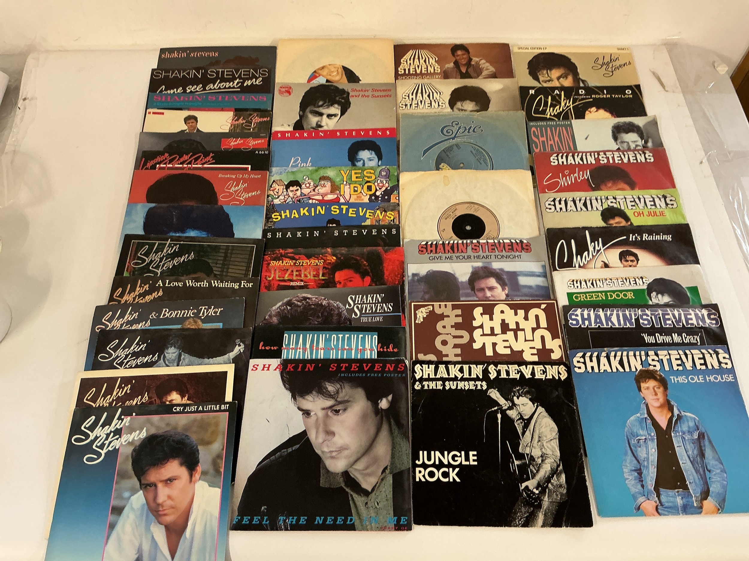 An extensive collection of Shakin Stevens 7" singles.