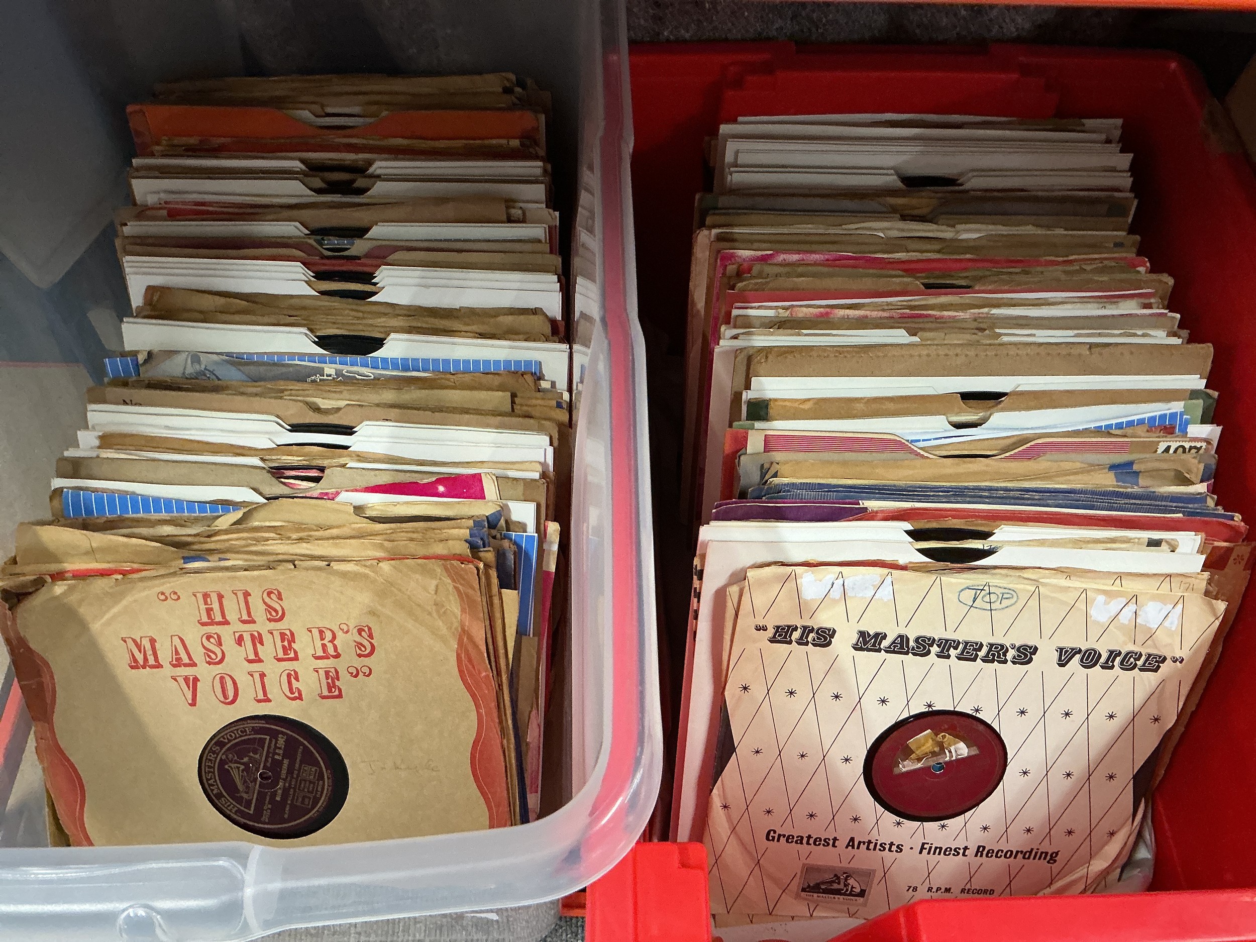 Three boxes of 78s by various artists plus some LPs by The Beatles, Led Zeppelin, Meat Loaf and others.