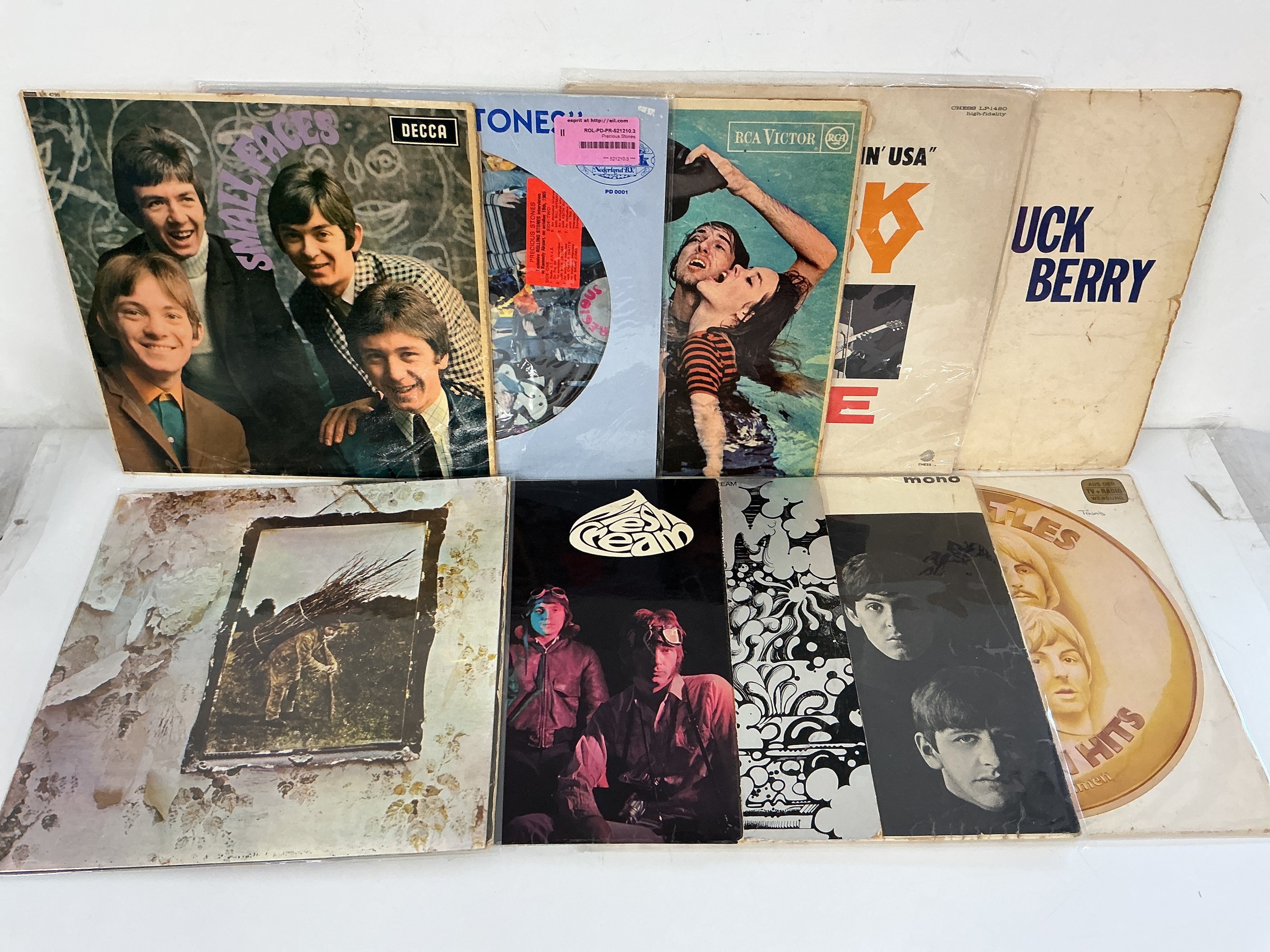 Ten LPs by various artists including Cream, Led Zeppelin (foreign pressing), Small Faces and others.