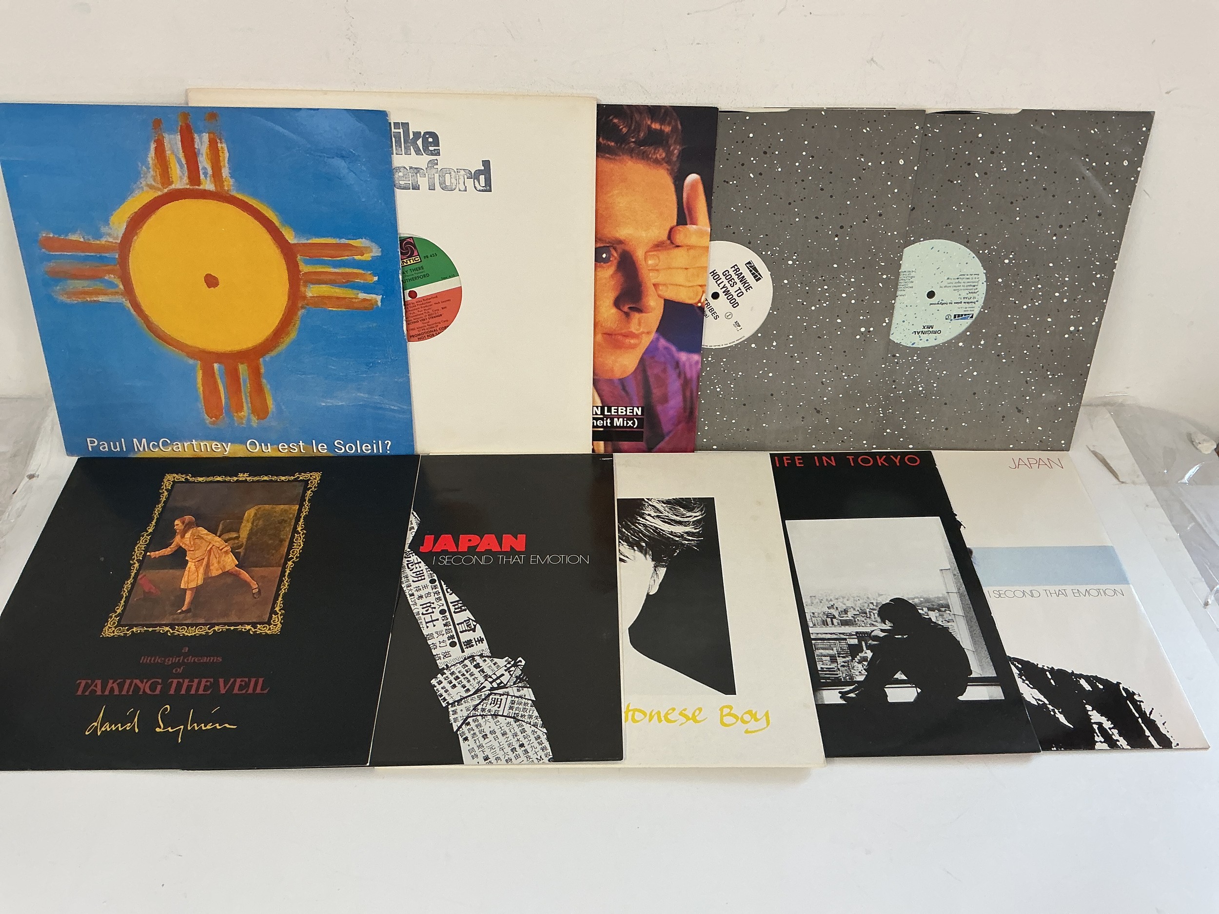 Twenty one 12" singles by various artists including Japan, Paul McCartney, Frankie Goes To Hollywood and others. Includes promo discs.