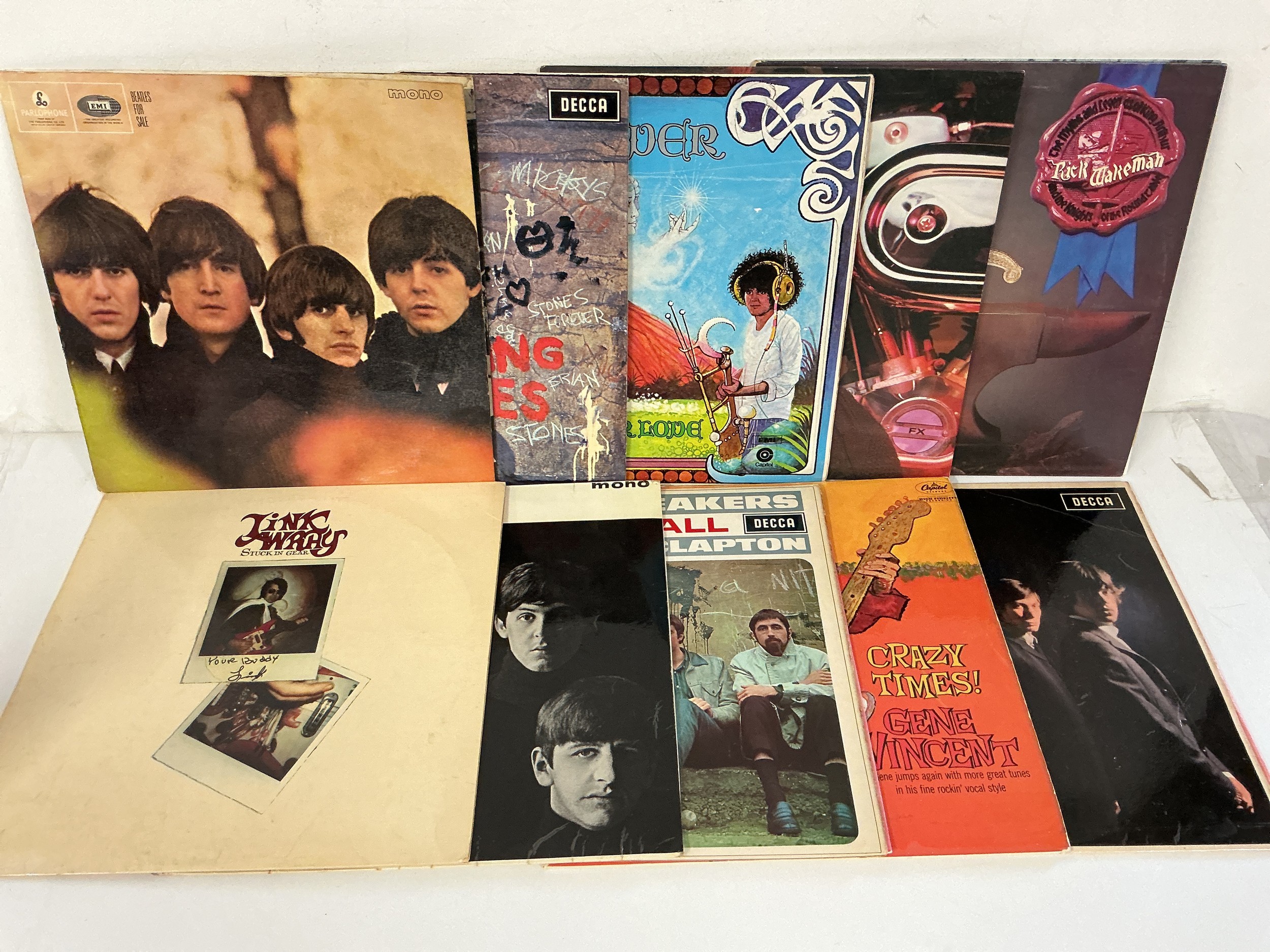Ten LPs by various artists including The Beatles, John Mayall's Bluesbreakers, Link Wray and others.