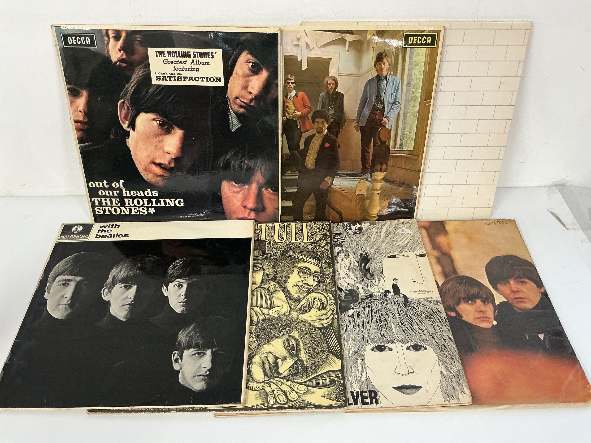 Seven LPs by various artists including The Rolling Stones (UK export pressing), The Beatles, Pink Floyd and others.