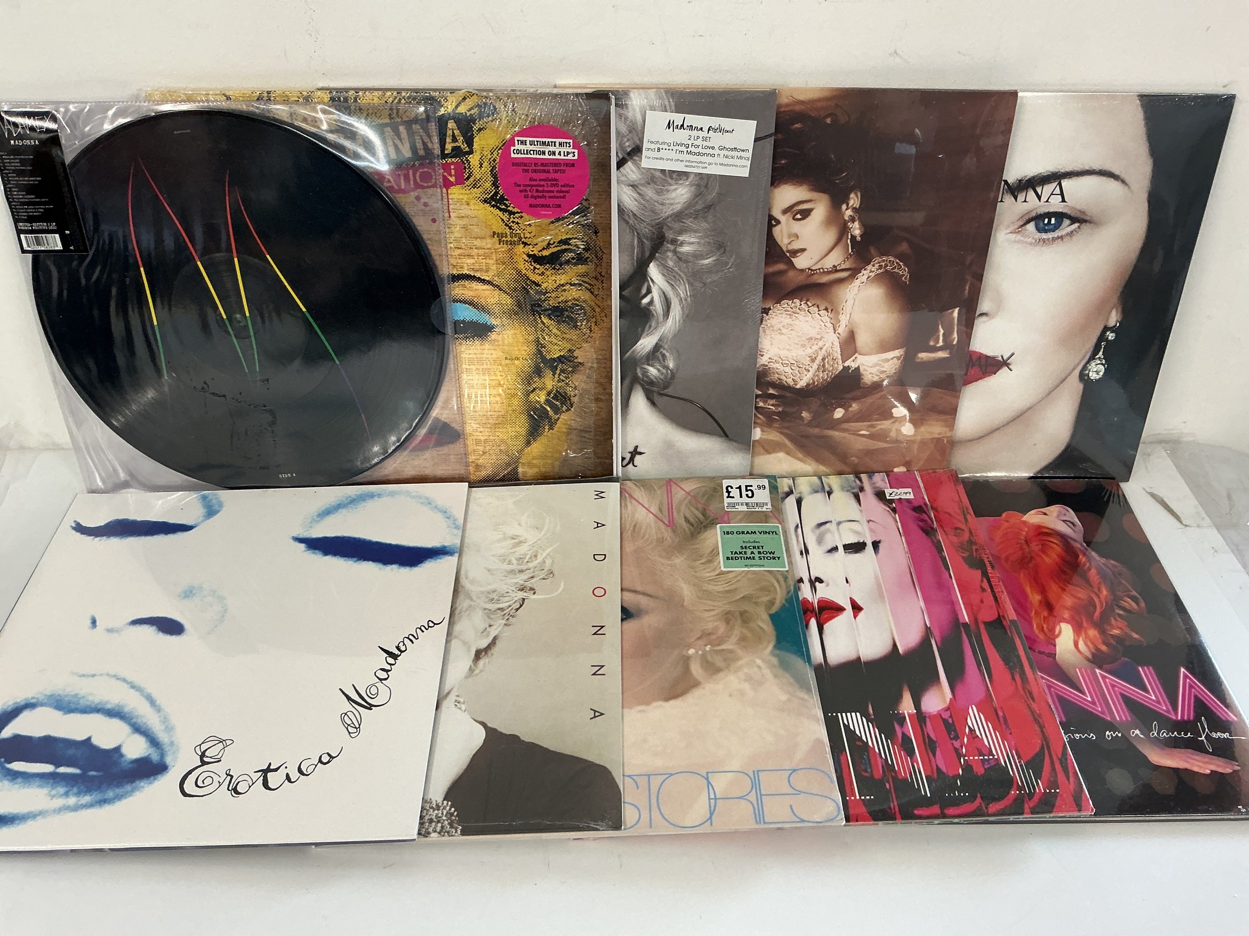 Two bags containing 180g Madonna LPs comprising mainly sealed pressings.
