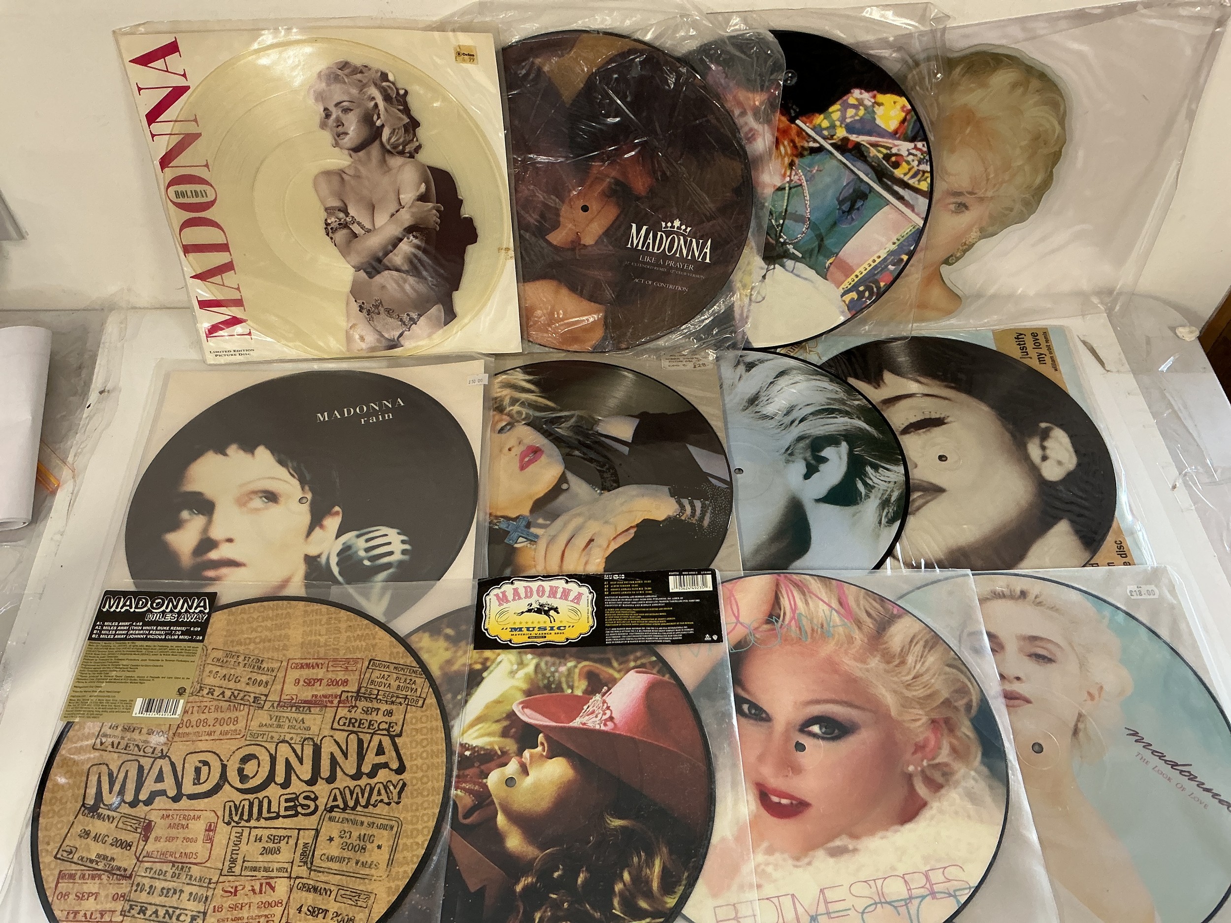 Twelve Madonna 12" picture discs comprising Holiday, Like A Prayer, Justify My Love and others.