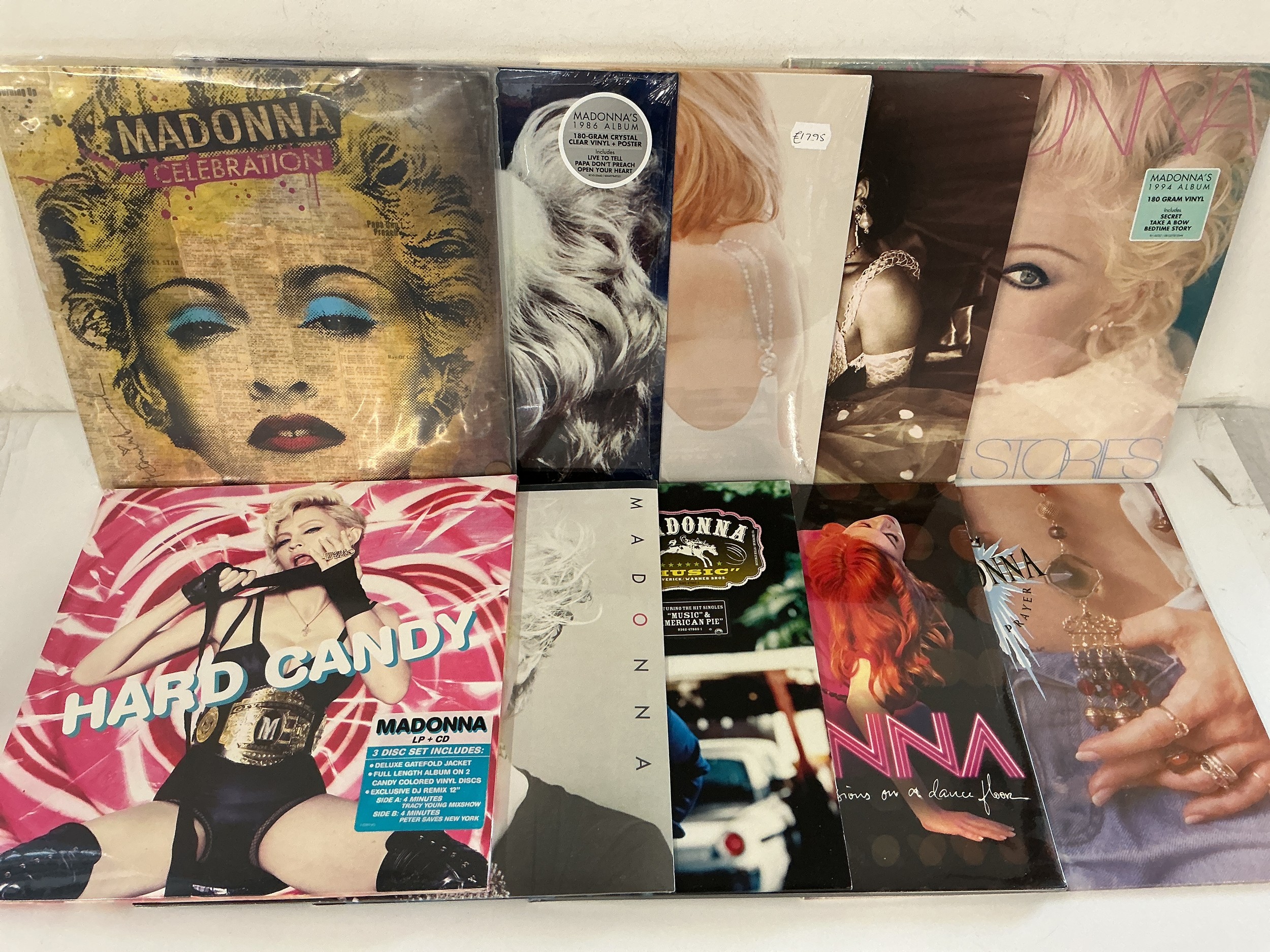 Two bags containing ten Madonna LPs comprising mainly sealed 180g pressings.