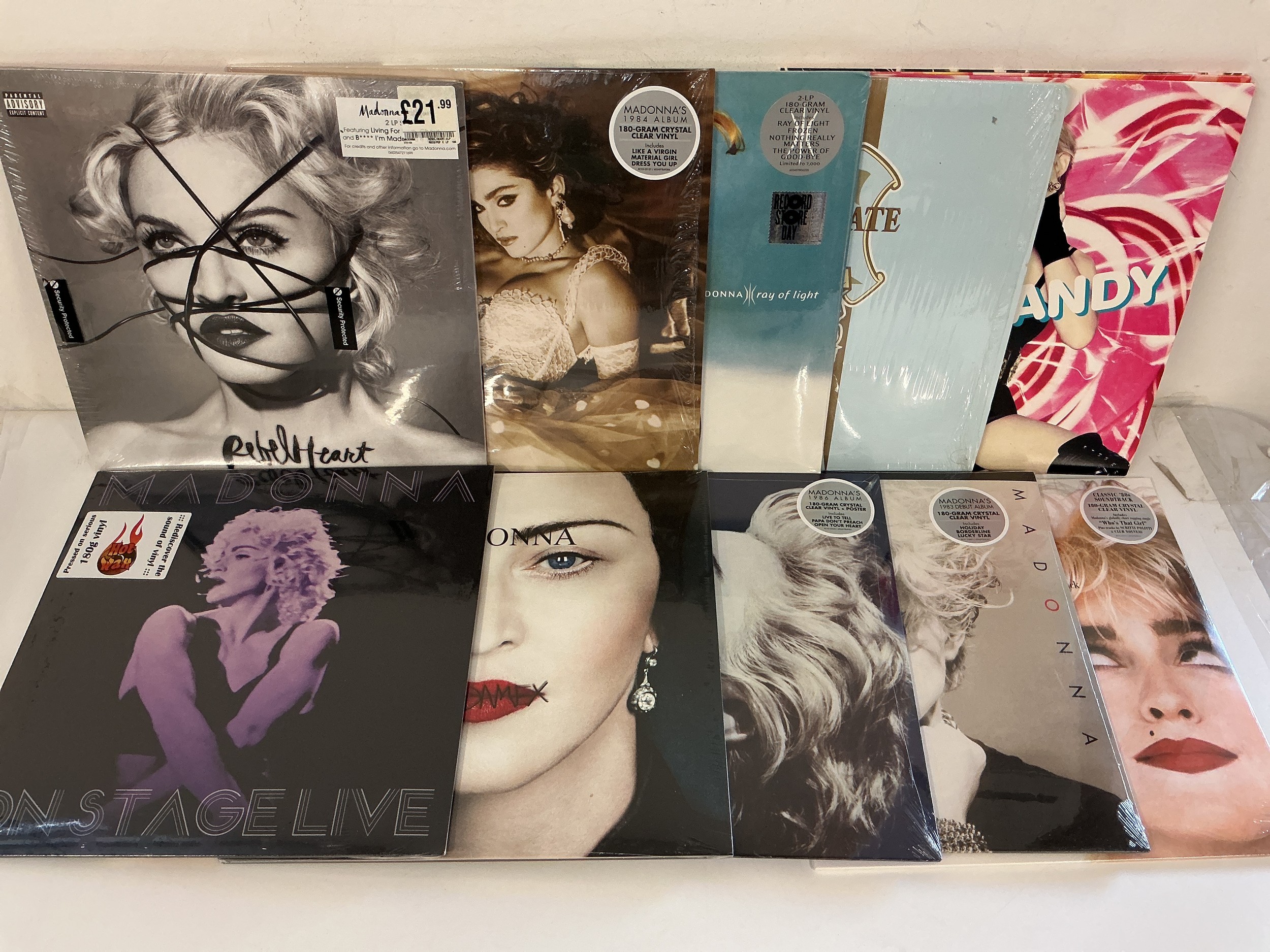 Ten Madonna LPs comprising mainly sealed 180g pressings including RSD exclusives and coloured vinyl pressings.