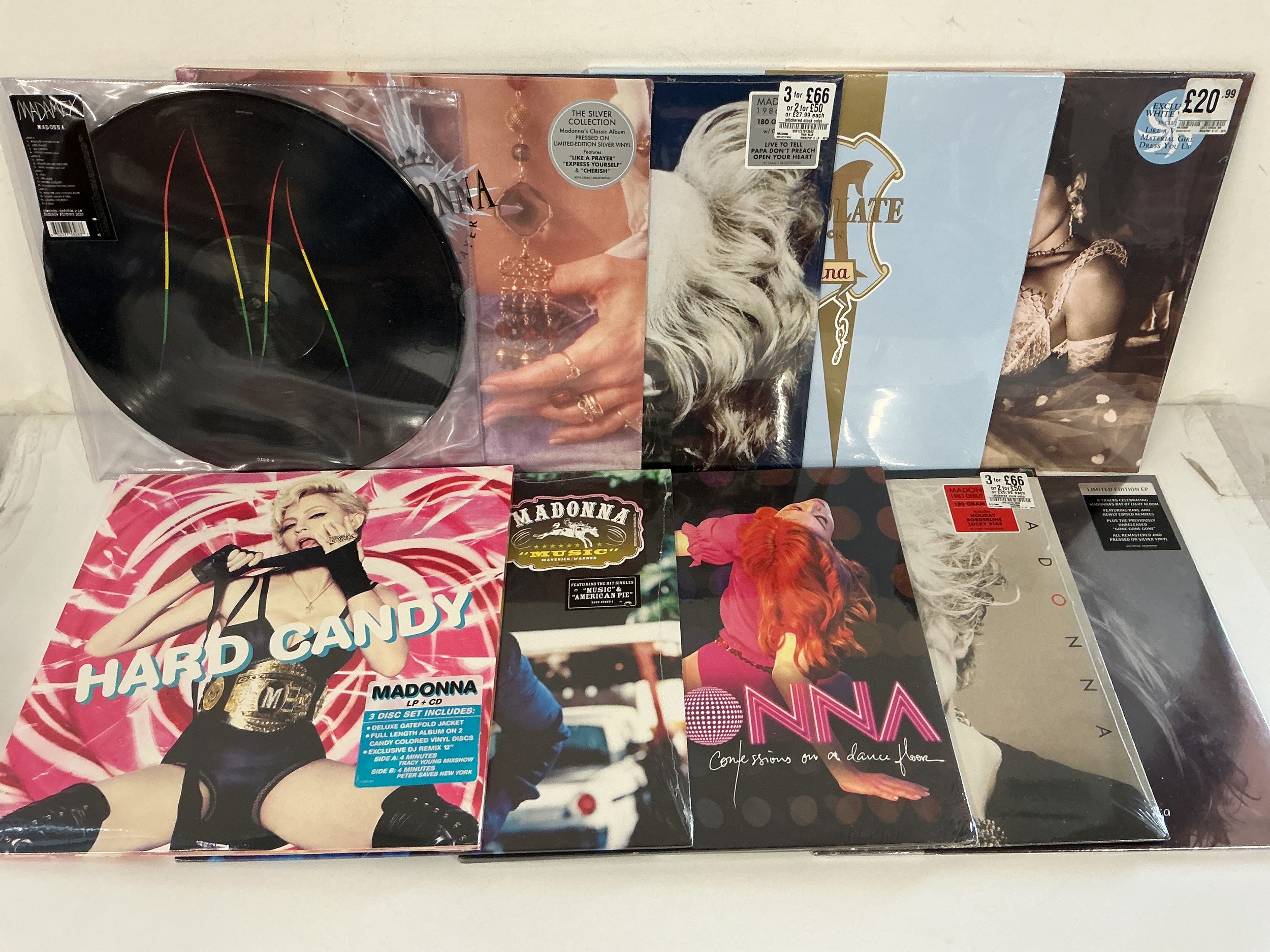 Ten Madonna LPs comprising 180g sealed pressings of Hard Candy, Confessions On a Dance Floor and others including coloured vinyl.