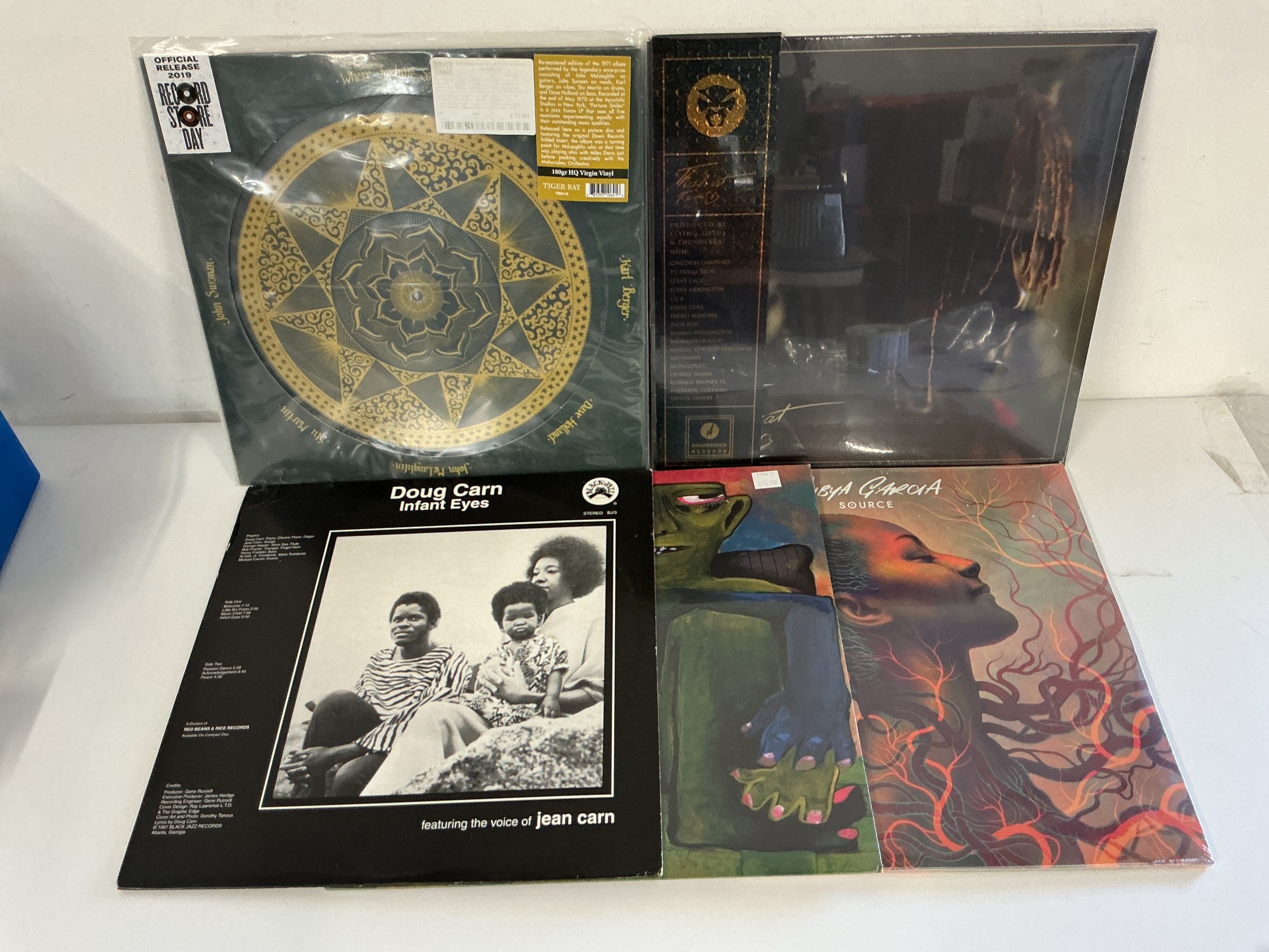 Five jazz LPs comprising mainly 180g examples, various artists including Nubya Garcia (sealed), Thundercat, Ebi Soda and others.