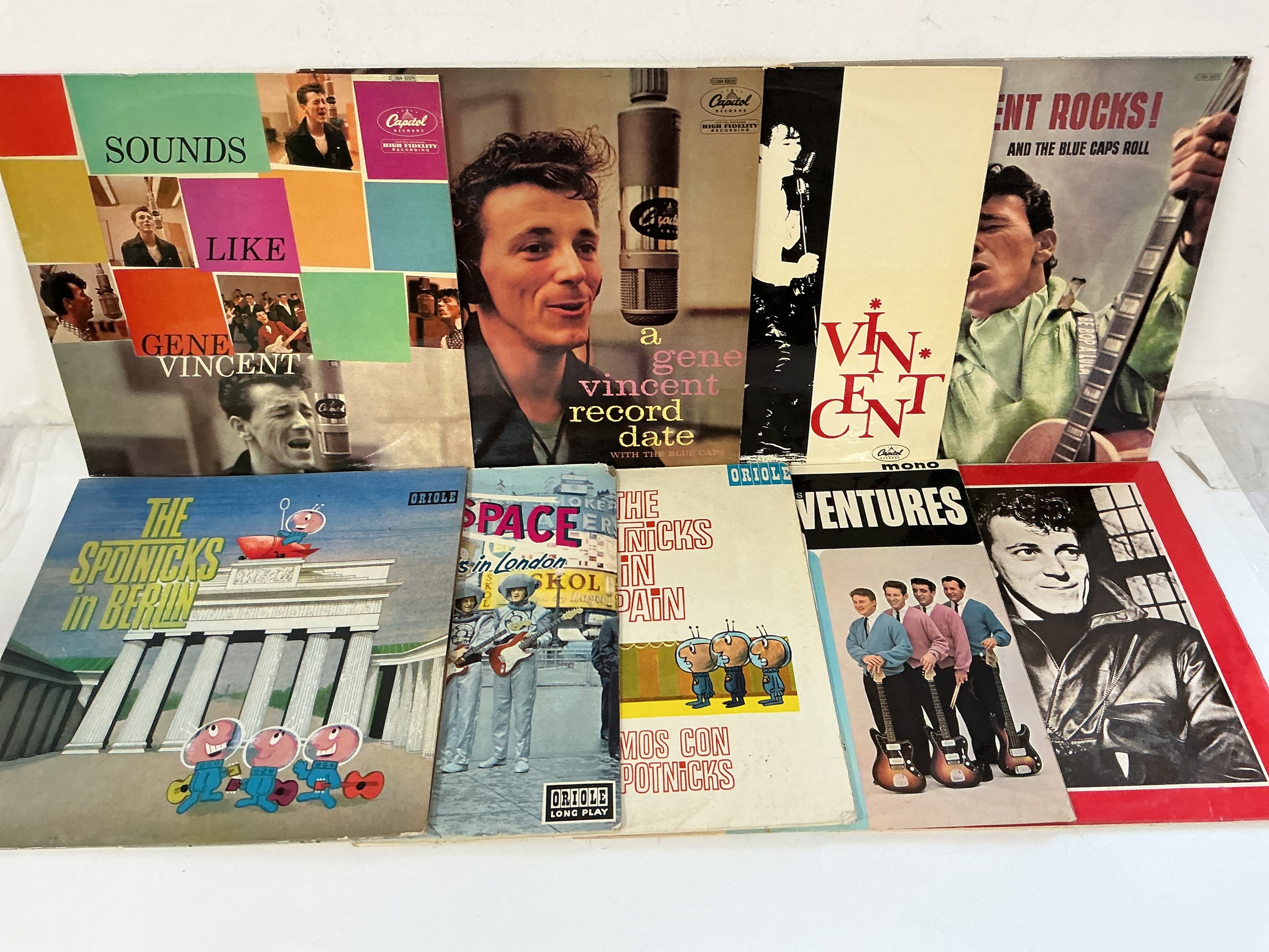 Eighteen rock n roll and surf music LPs by various artists including Gene Vincent, The Ventures, Spotnicks and others.