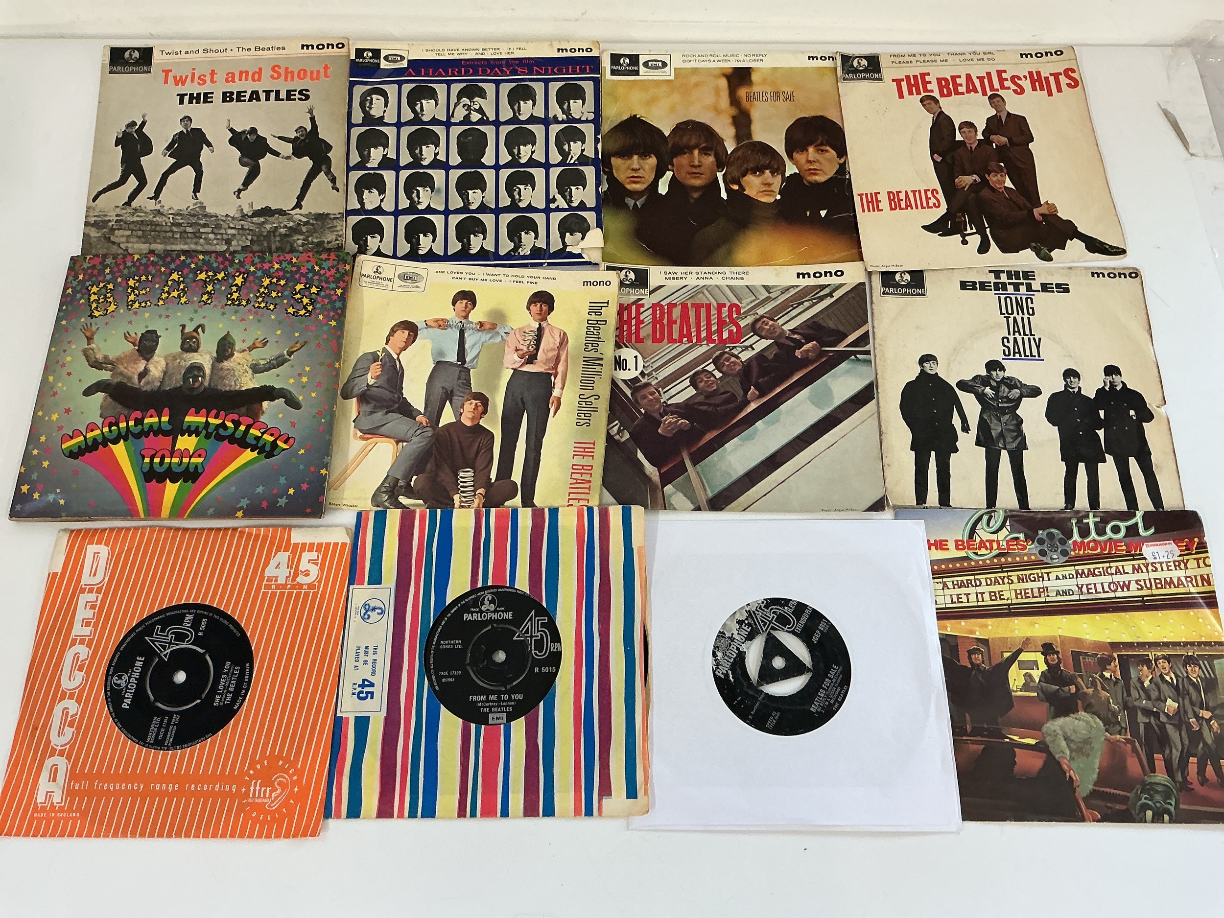 A collection of Beatles 7" singles and EPS comprising Beatles For Sale EP, Magical Mystery Tour EP, Long Tall Sally EP and others.