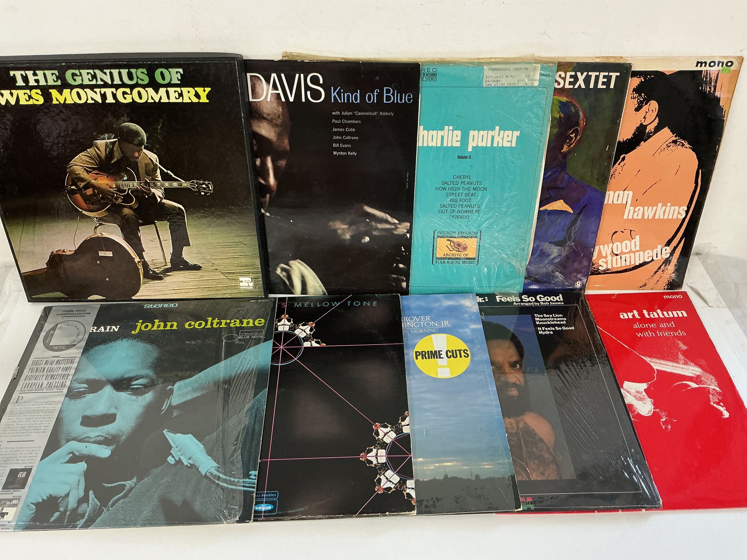 Ten jazz LPs by various artists including Miles Davis, John Coltrane, Wes Montgomery and others.