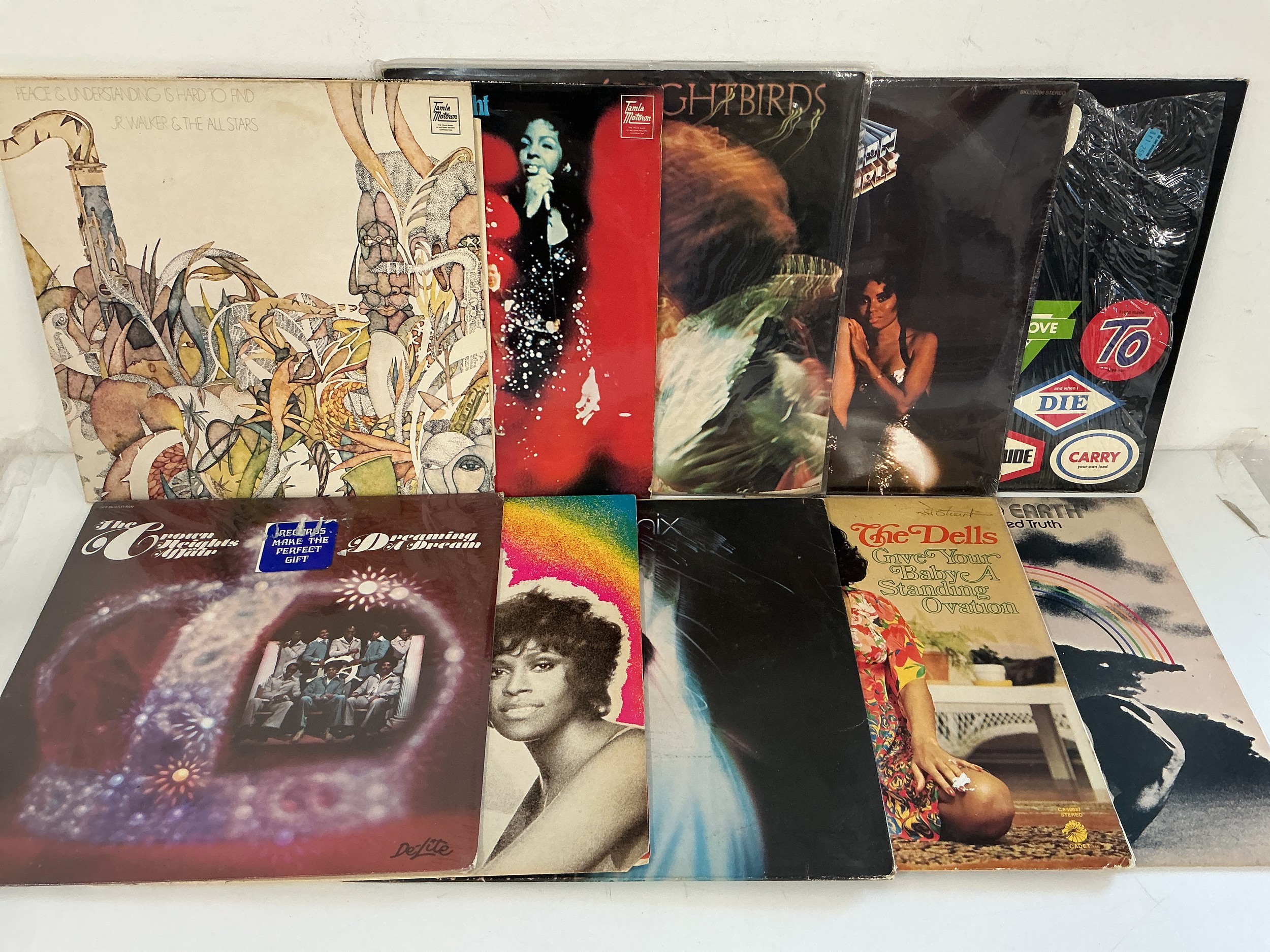 Two bags containing 22 soul and funk LPs by various artists including Stanley Clarke, The O'Jays, Labelle and others.