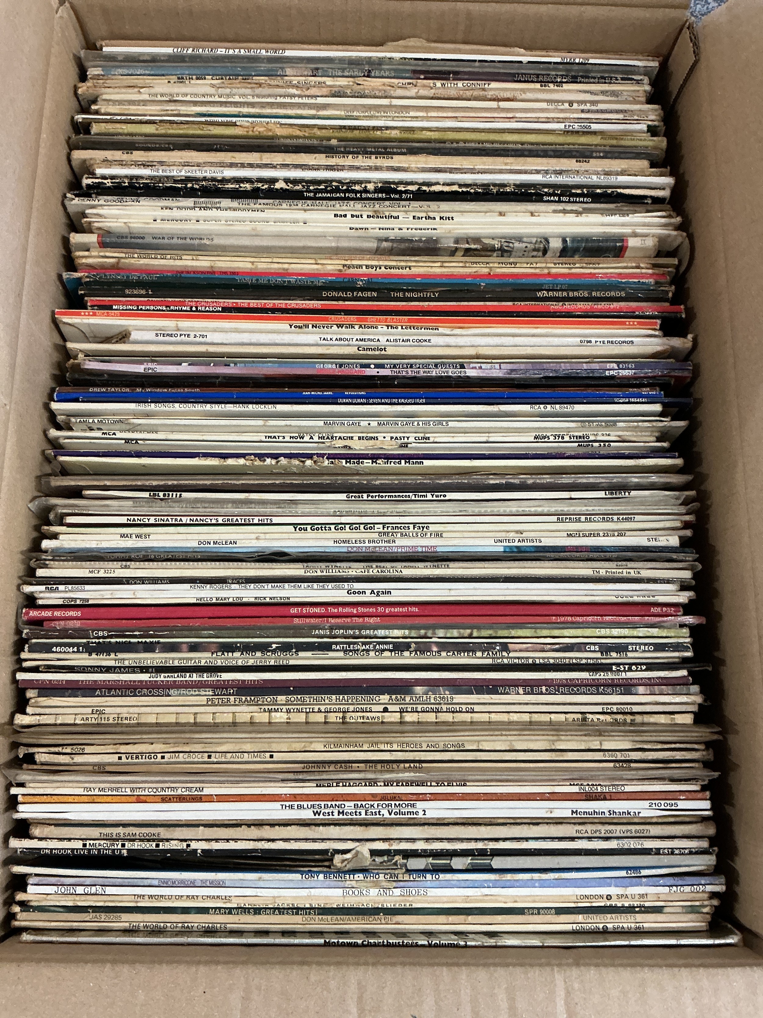 Three boxes of LPs by various artists including Deep Purple, The Who, ZZ Top, The Rolling Stones and many more.