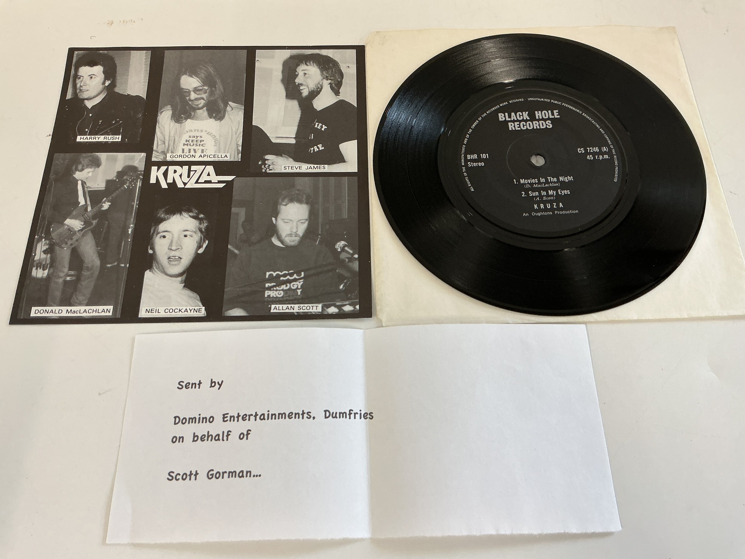 A rare UK heavy metal four track EP by Krupa on Balck Hole Records BHR 101.