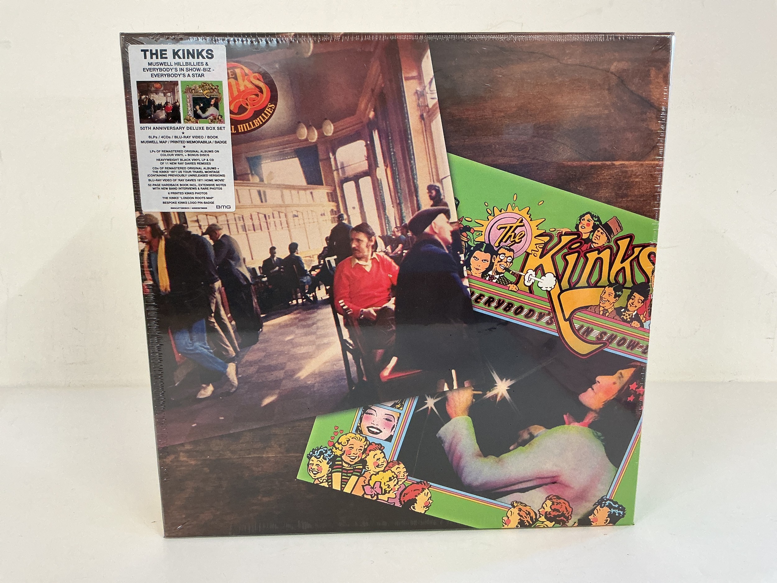 A sealed Kinks - Muswell Hillbillies & Everybody's In Show-Biz Everybody's A Star 50th anniversary deluxe box set. The set comprises remastered coloured vinyl, multi CDs, BluRay, book and inserts.