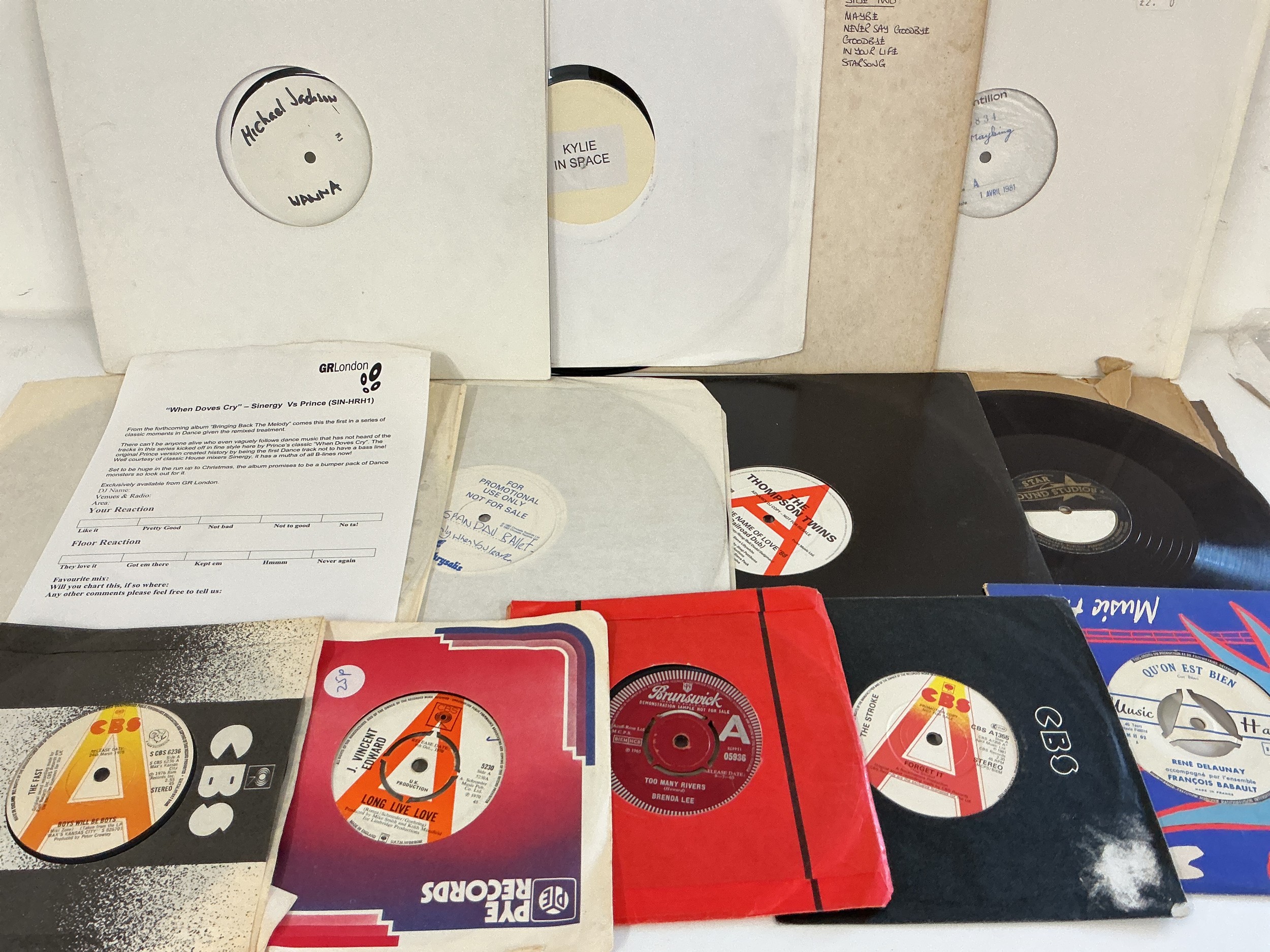 A collection of white labels, promo and demo discs by various artists including Spandau Ballet, The Thompson Twins, Adam Faith and others.