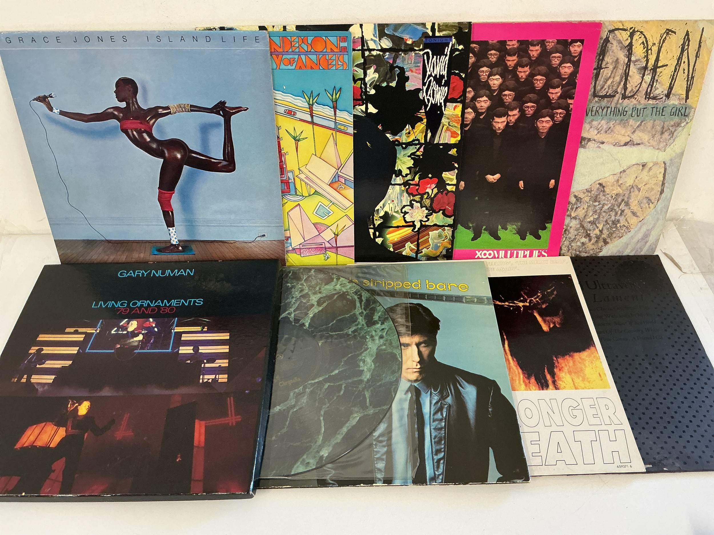 A collection of over LPs and 12" singles by various artists including David Bowie, Grace Jones, Prince, Yellow Magic Orchestra and others.