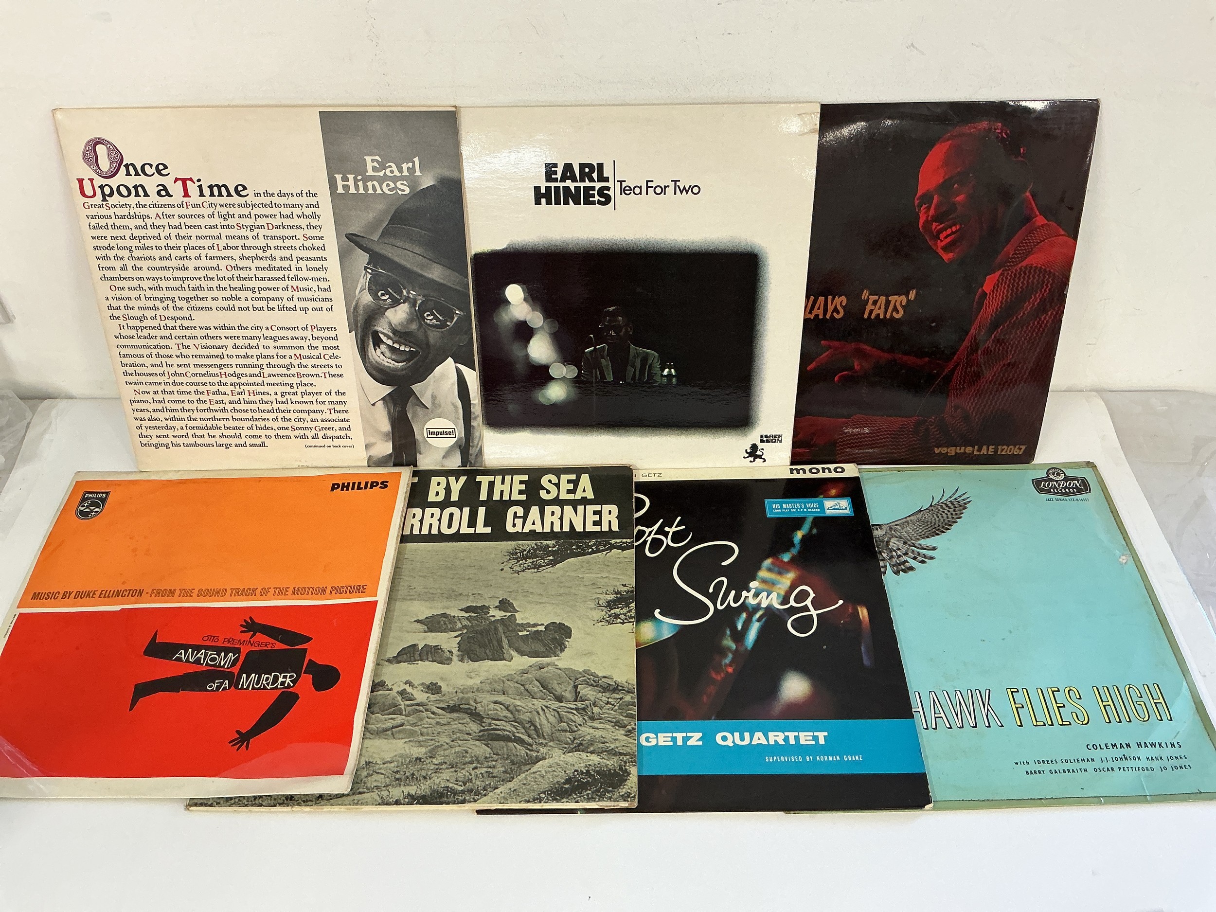 Fourteen jazz LPs by various artists including Coleman Hawkins, Earl Hines, Errol Garner and others.