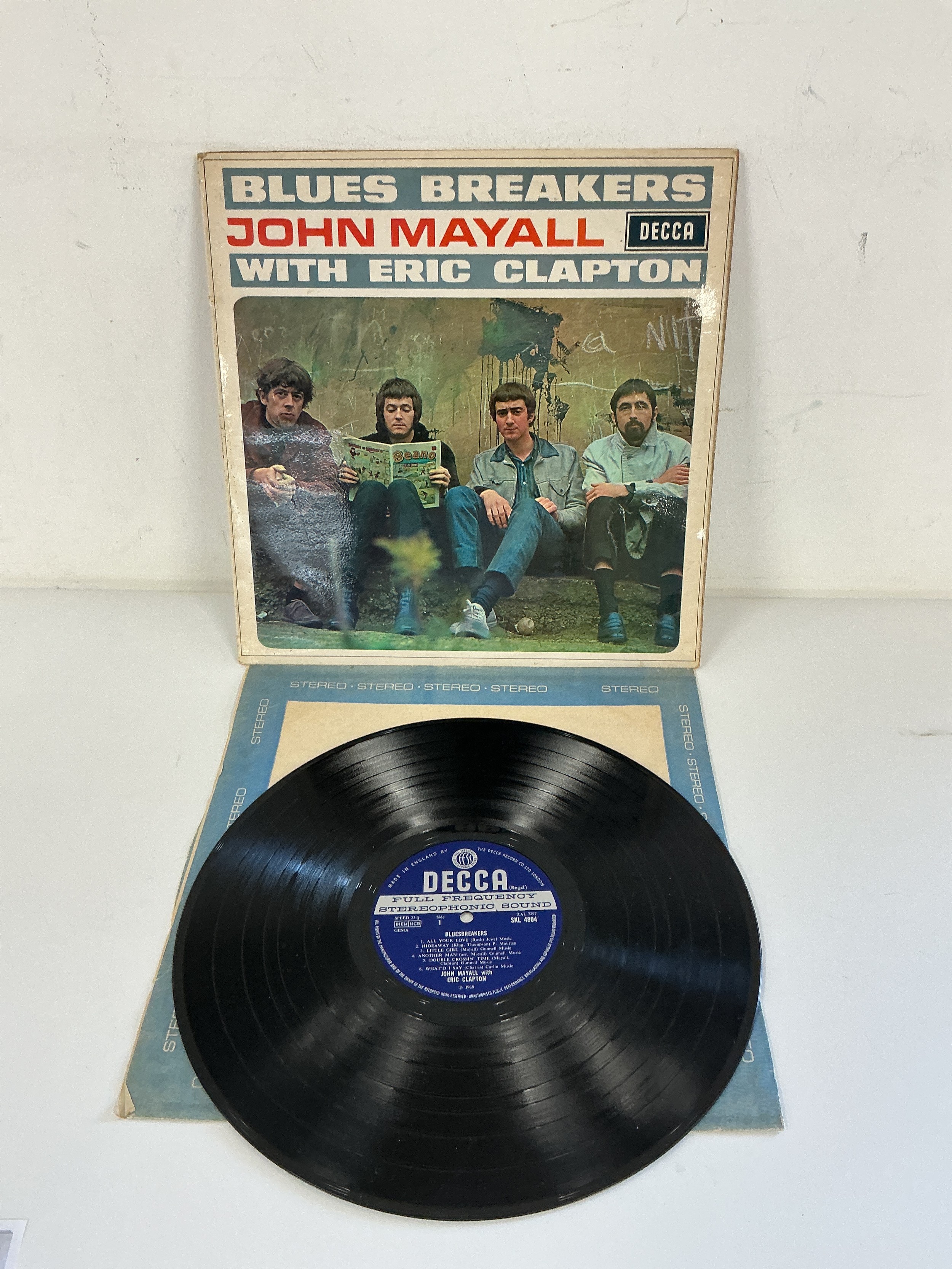 A 1969 stereo reissue of the Blues Breakers LP by John Mayall with Eric Clapton. VG+.