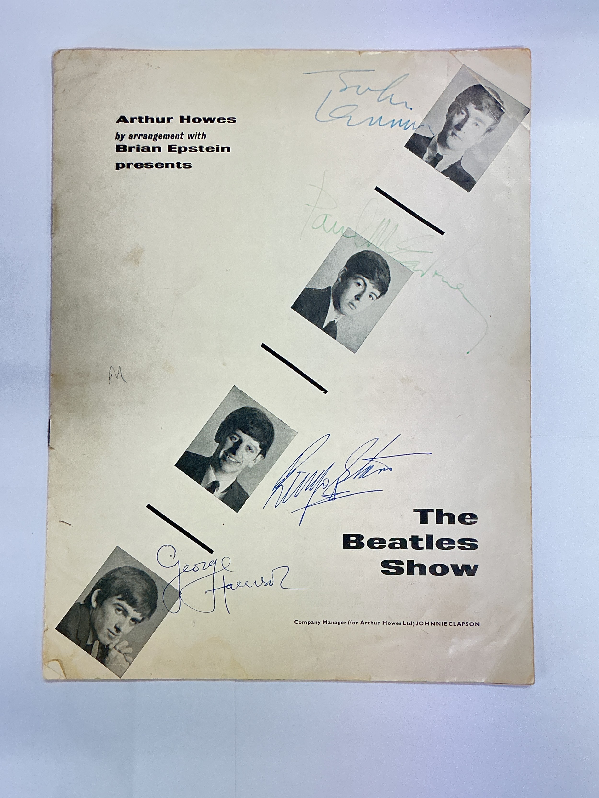 The Beatles. A fully signed December 1963 tour program. This was obtained by the vendor who won a Disc magazine competition to meet The Beatles backstage at a gig at the Lewisham Odeon on the 8th December 1963.