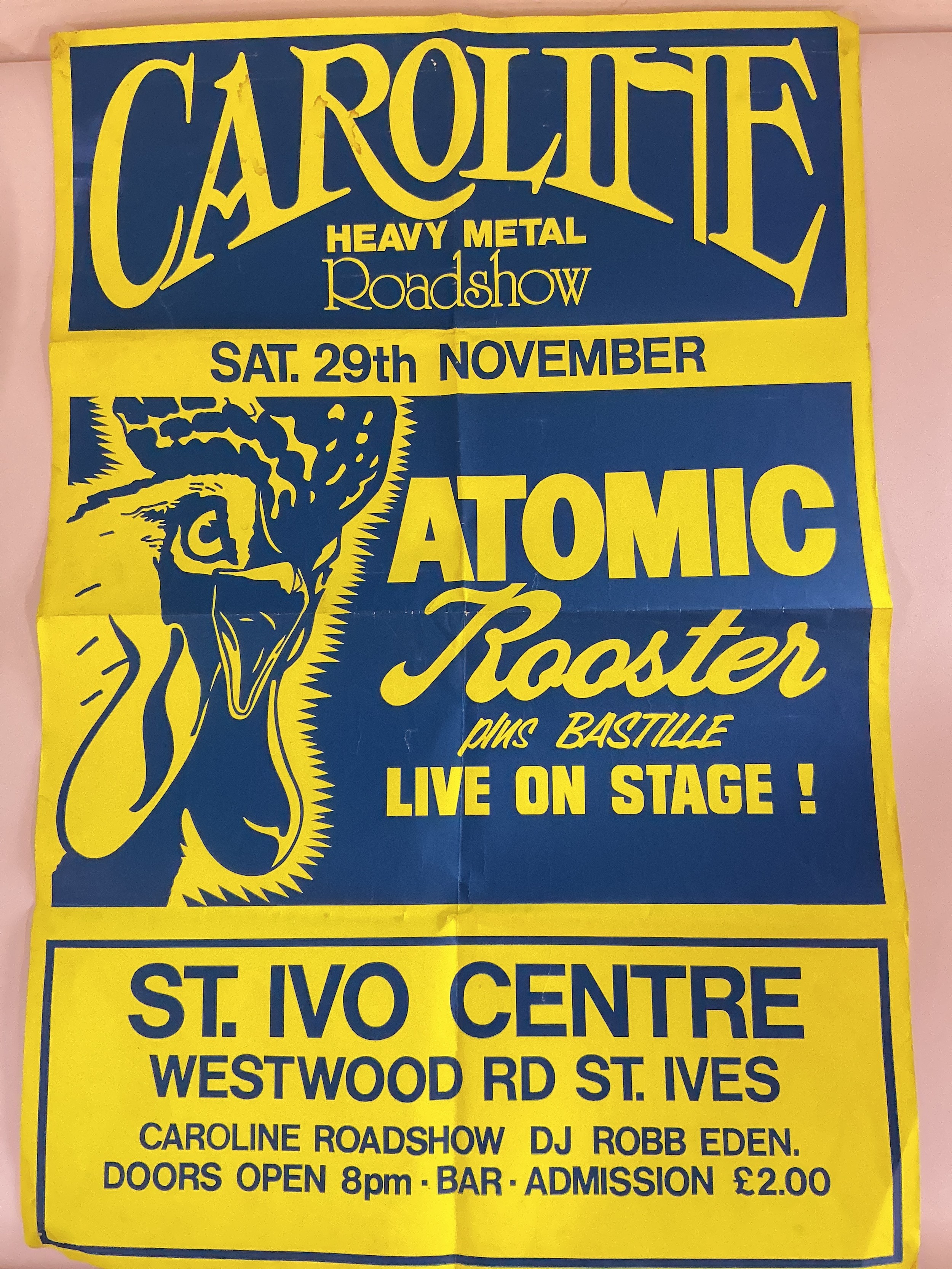 Three 1970s Radio Caroline heavy metal posters plus a related flyer.