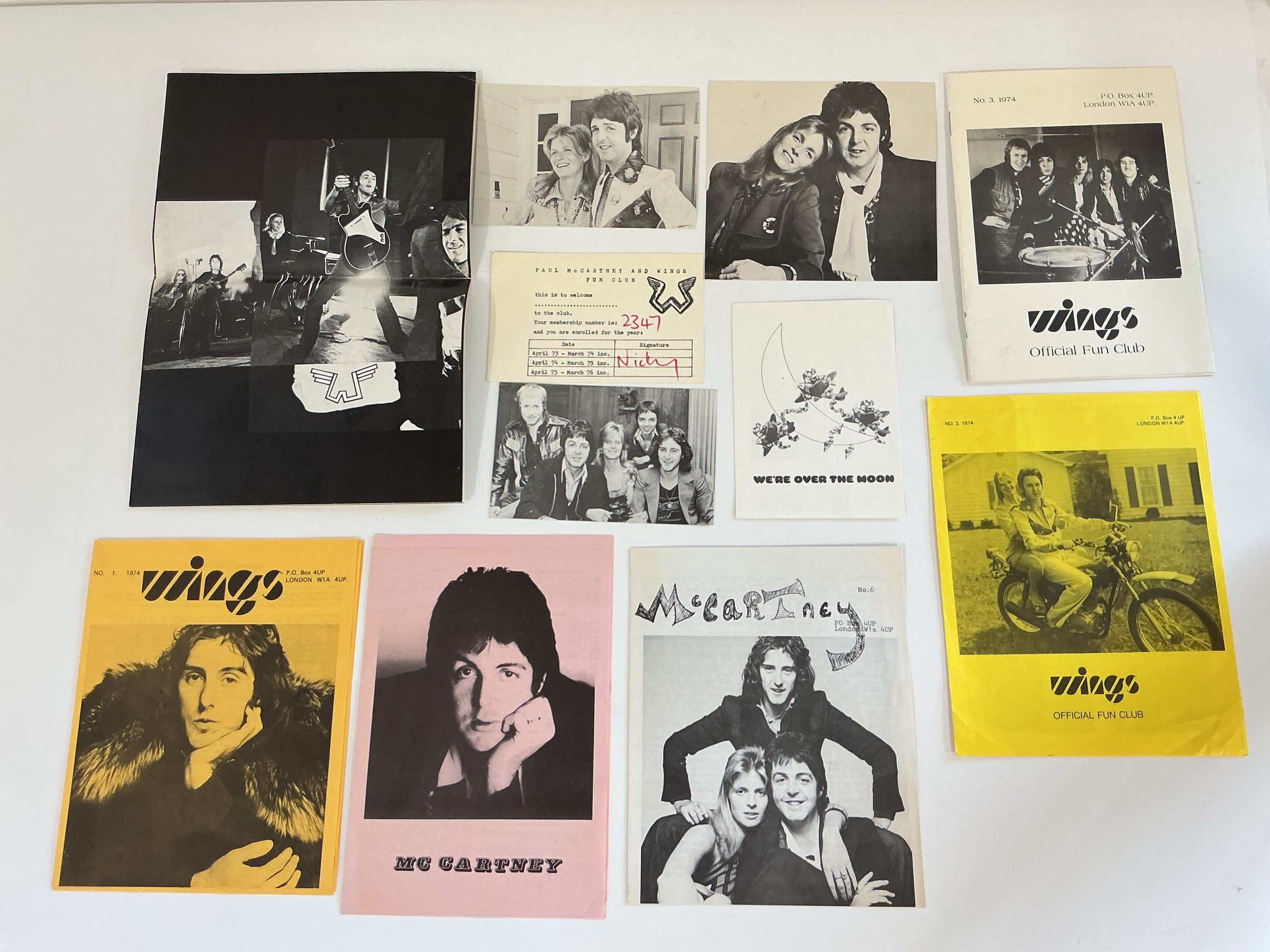 A collection of Wings fab club materials together with other pop and Beatles ephemera.