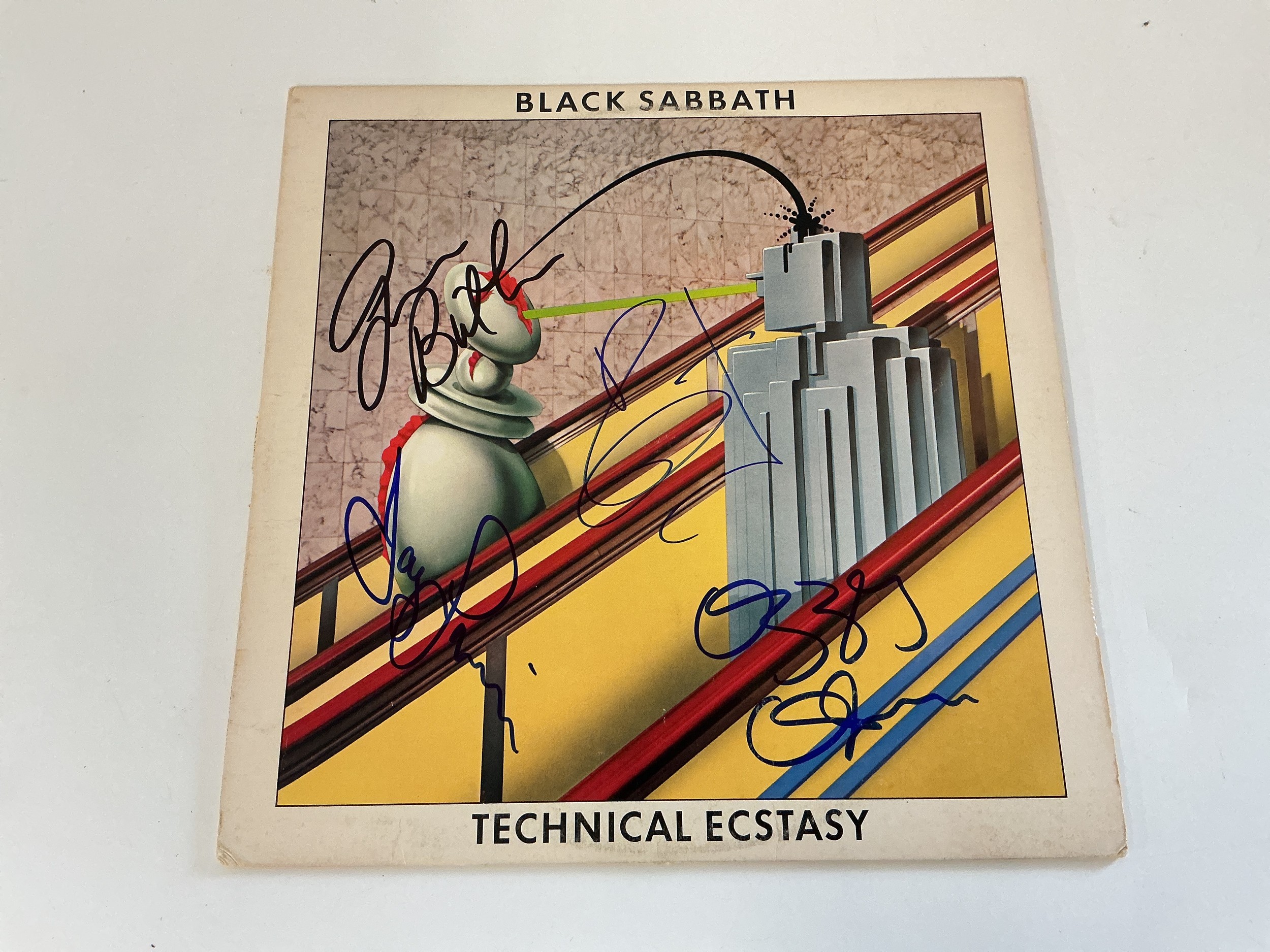 A signed Black Sabbath - Technical Ecstasy LP bearing all four original members signatures. No COA.
