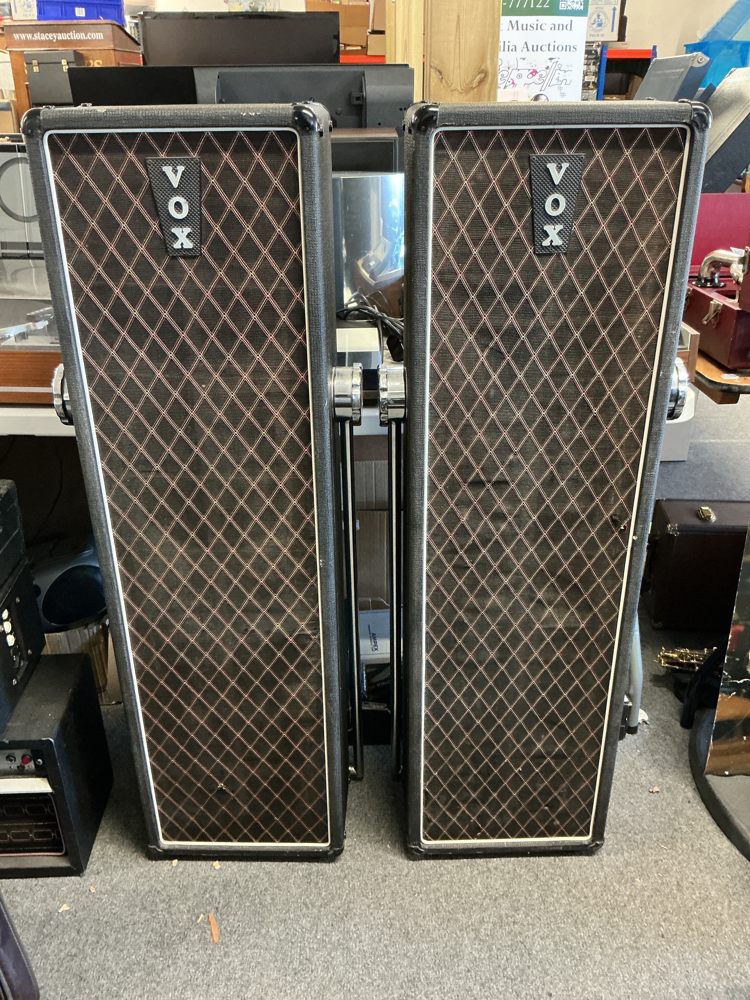 A pair of 1960s Vox LS40 column speakers.