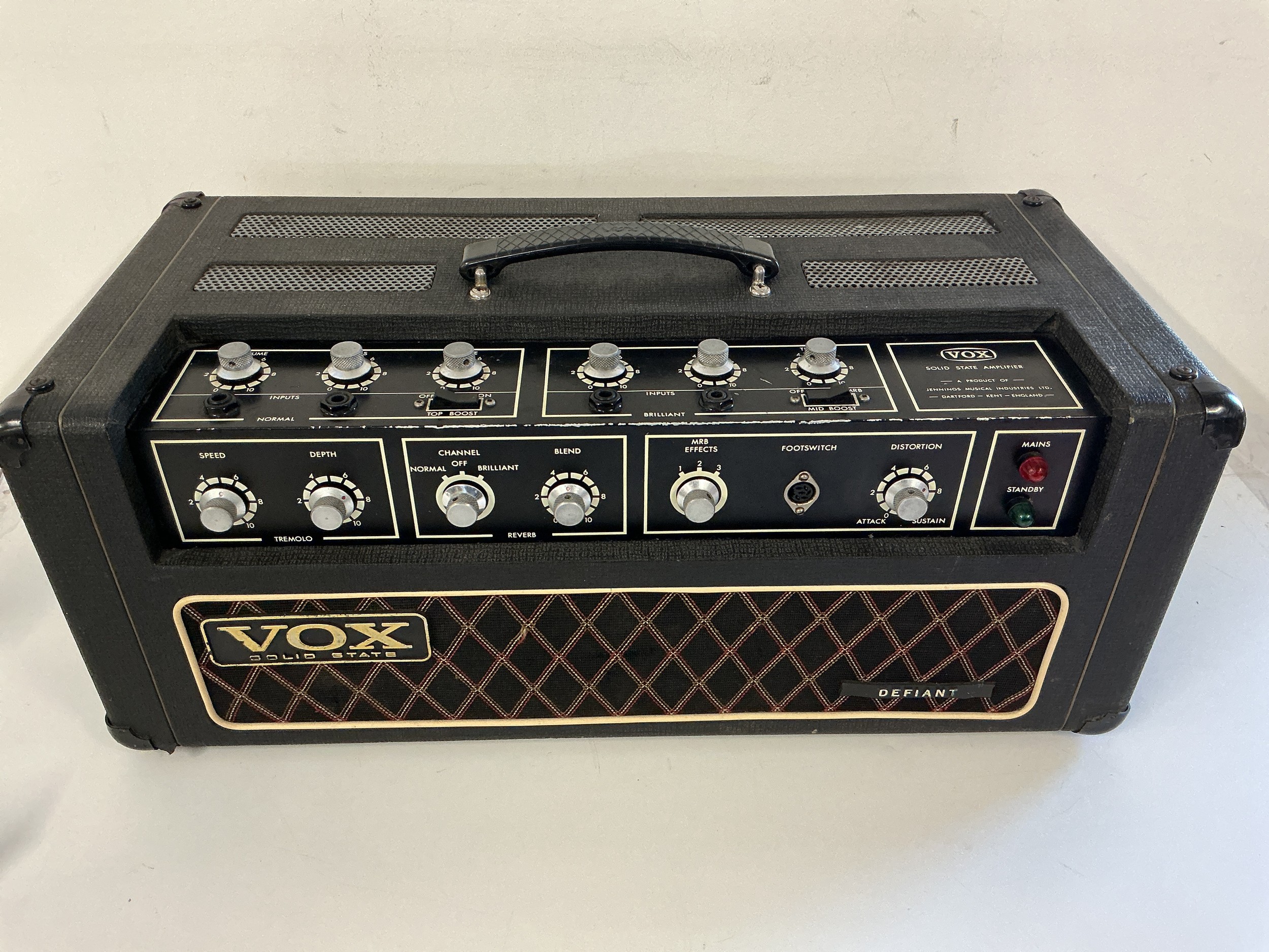 A Vox Defiant solid state amplifier head.