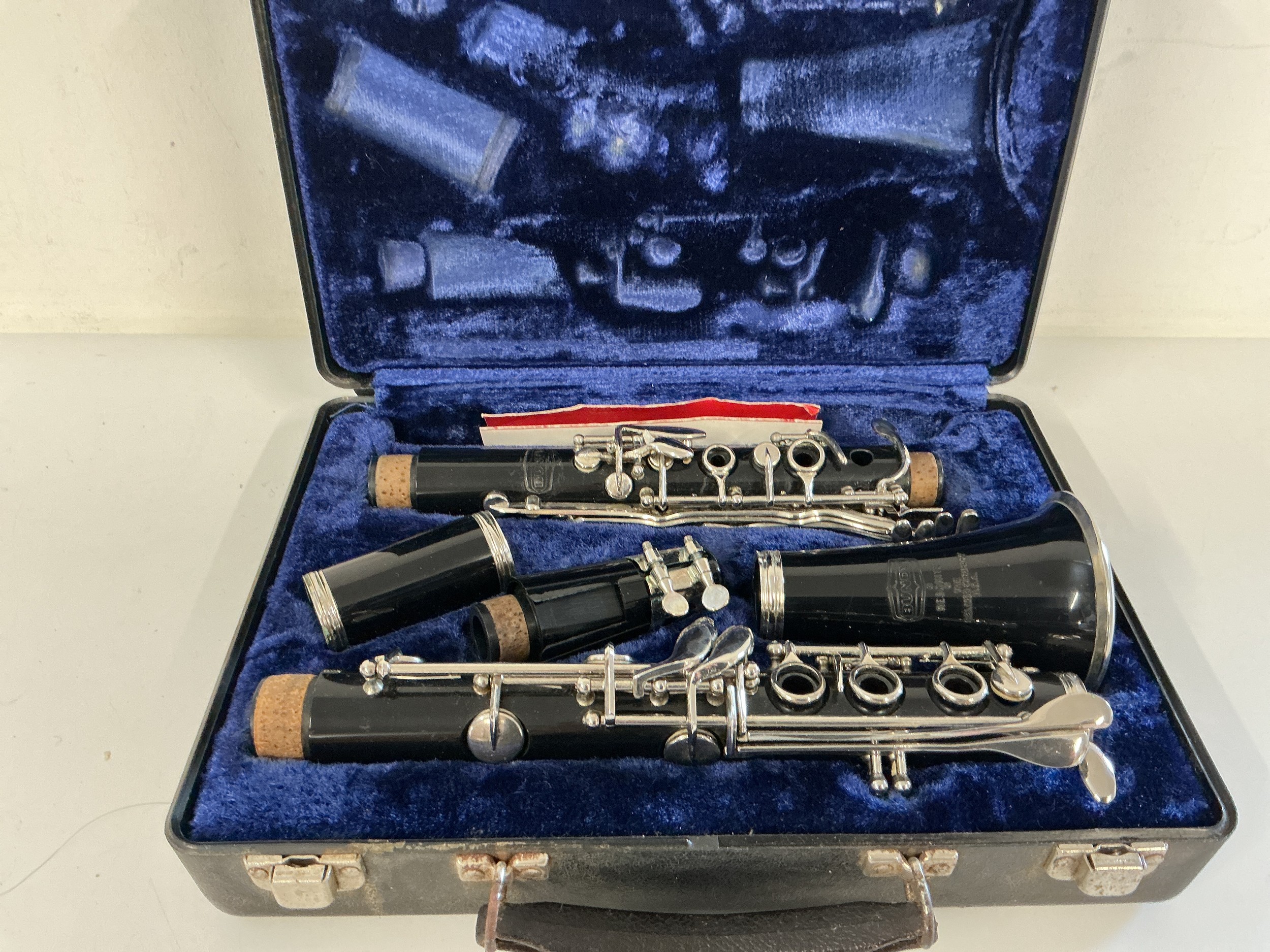 A cased Bundy clarinet.