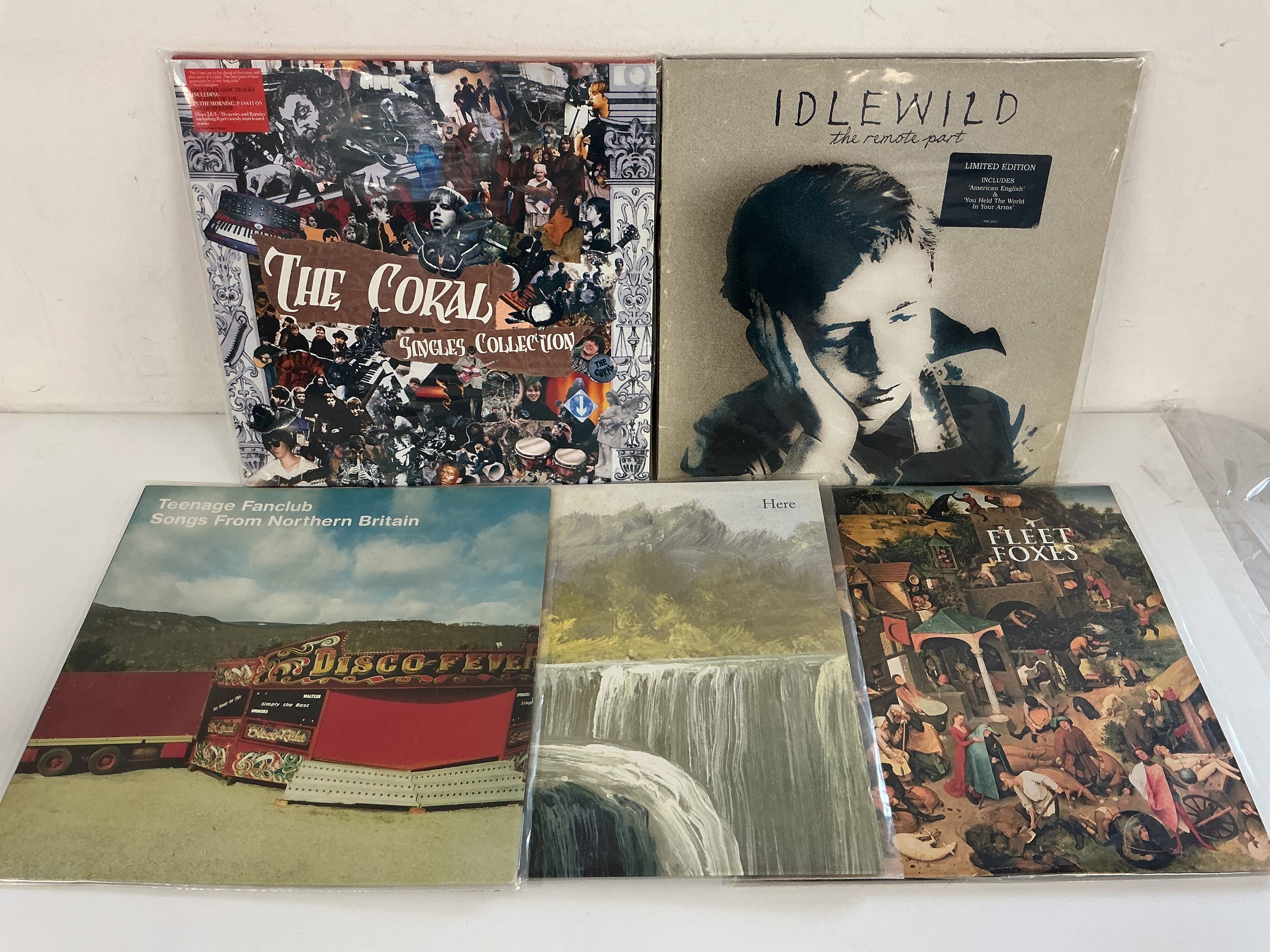 Five alt rock LPs by various artists including The Coral, Teenage Fanclub, Fleet Foxes and Idlewild.