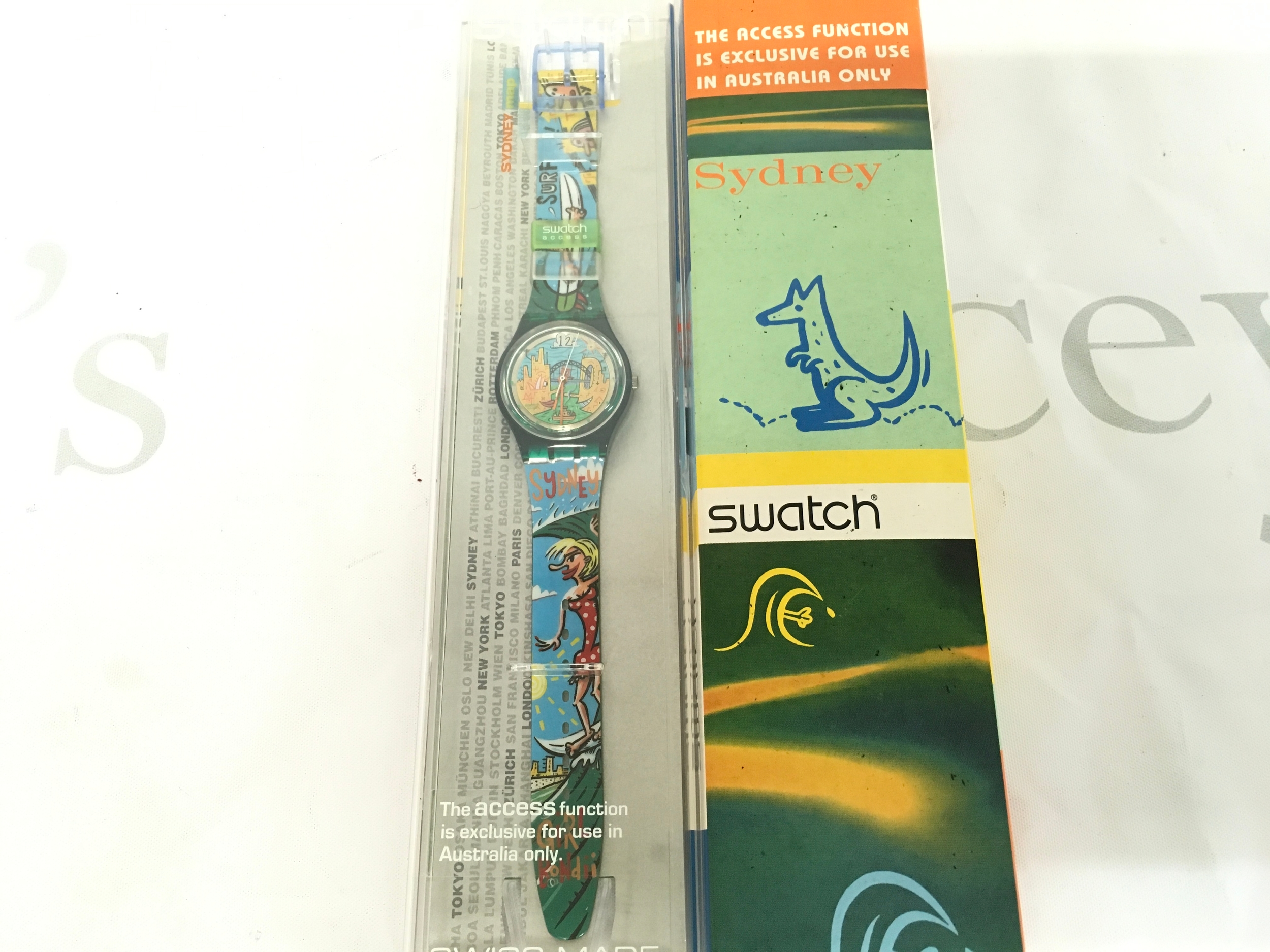 1997 Swatch "The Big Swell" (SKG100) watch featuring a Sydney, Australia surf theme