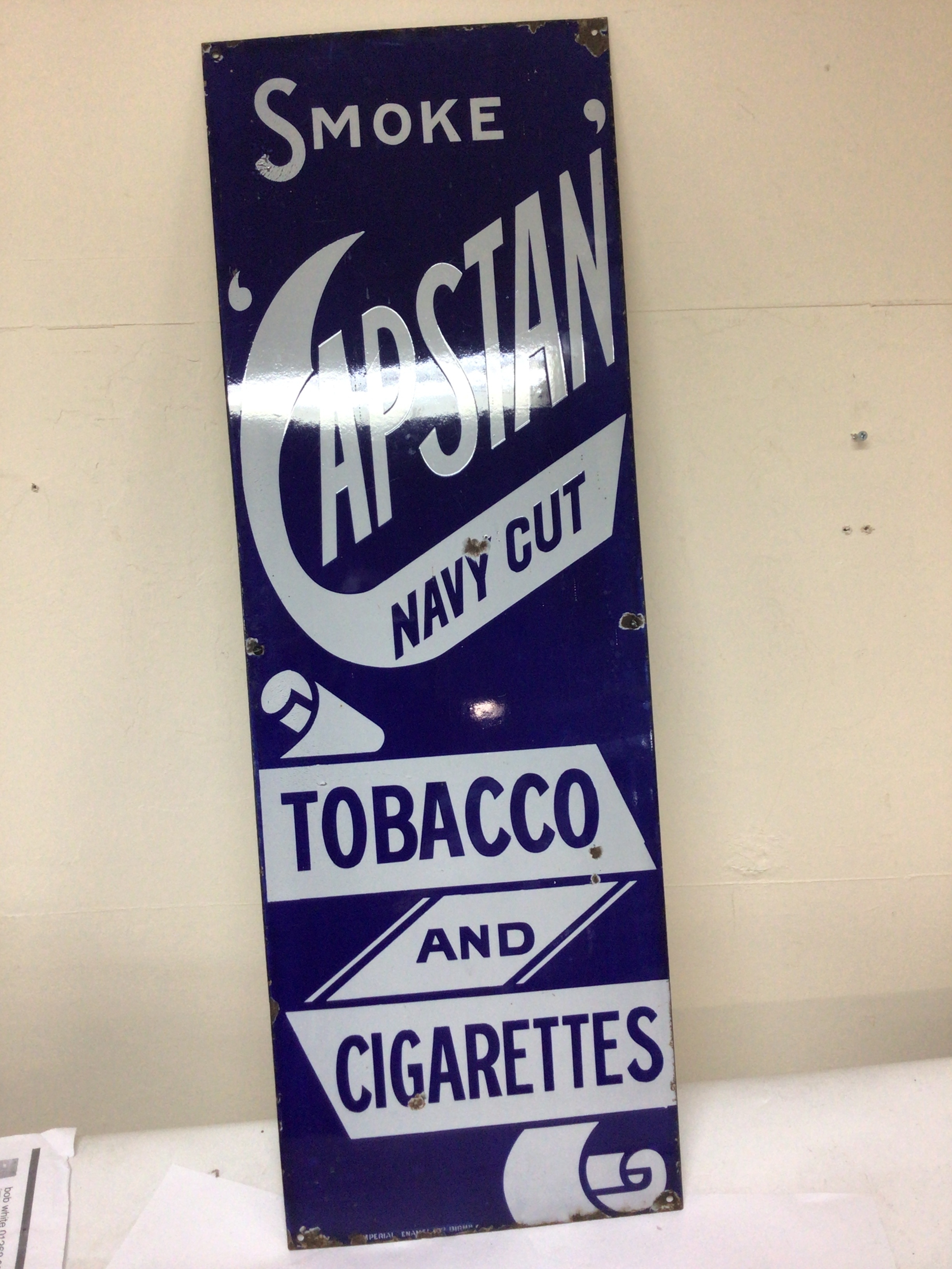  A blue and white enamel sign Capstan Navy Cut Tobacco and Cigarettes 92x30cm 